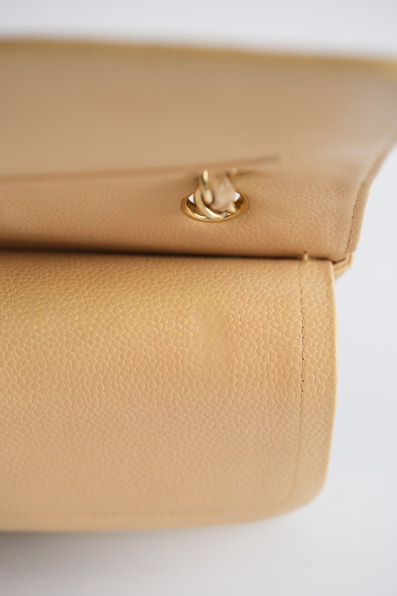 Classic Double Flap Medium Beige Clair Caviar & Gold Hardware Series 14 | Purse Maison Luxury Bags Shop