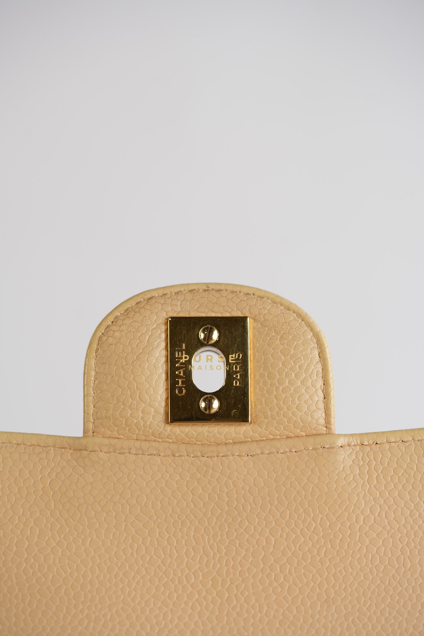 Classic Double Flap Medium Beige Clair Caviar & Gold Hardware Series 14 | Purse Maison Luxury Bags Shop