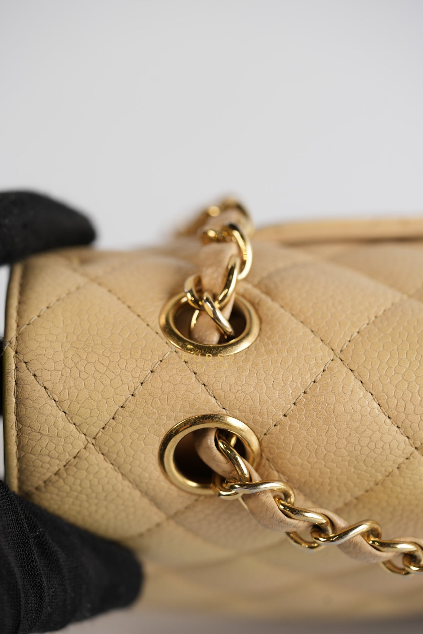 Classic Double Flap Medium Beige Clair Caviar & Gold Hardware Series 14 | Purse Maison Luxury Bags Shop