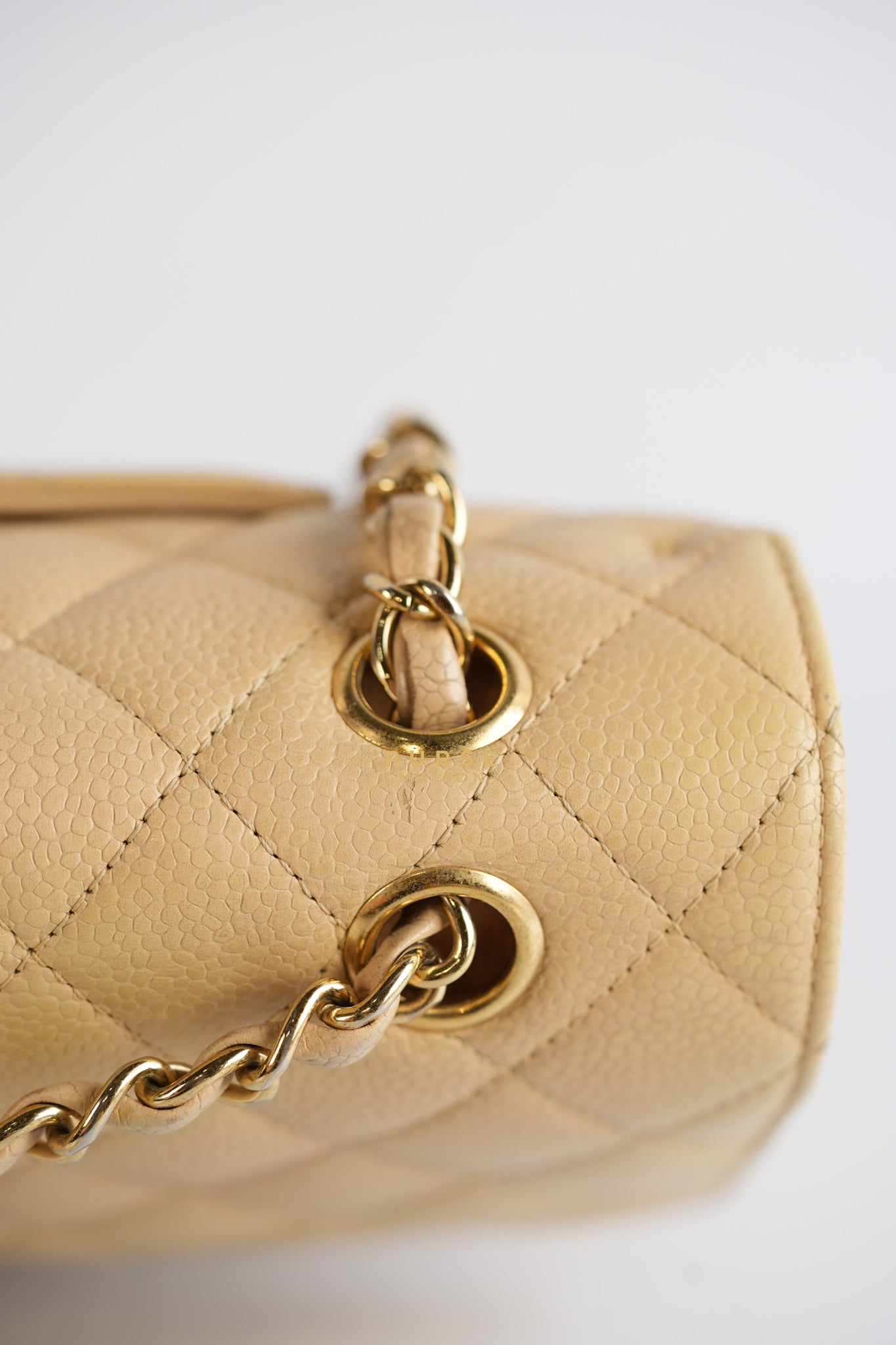 Classic Double Flap Medium Beige Clair Caviar & Gold Hardware Series 14 | Purse Maison Luxury Bags Shop