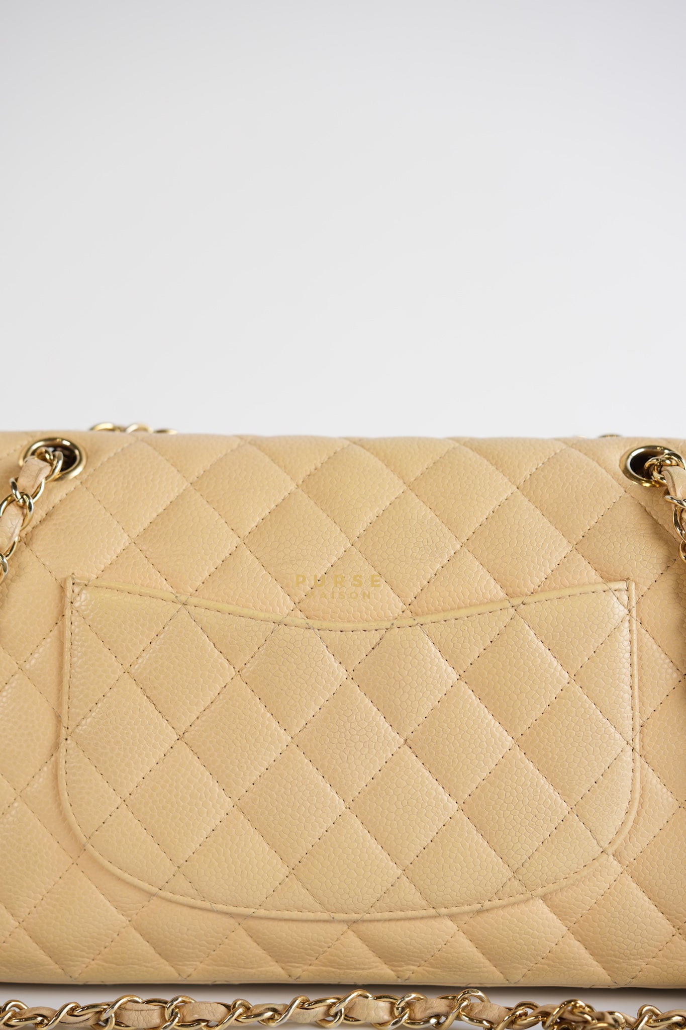 Classic Double Flap Medium Beige Clair Caviar & Gold Hardware Series 14 | Purse Maison Luxury Bags Shop