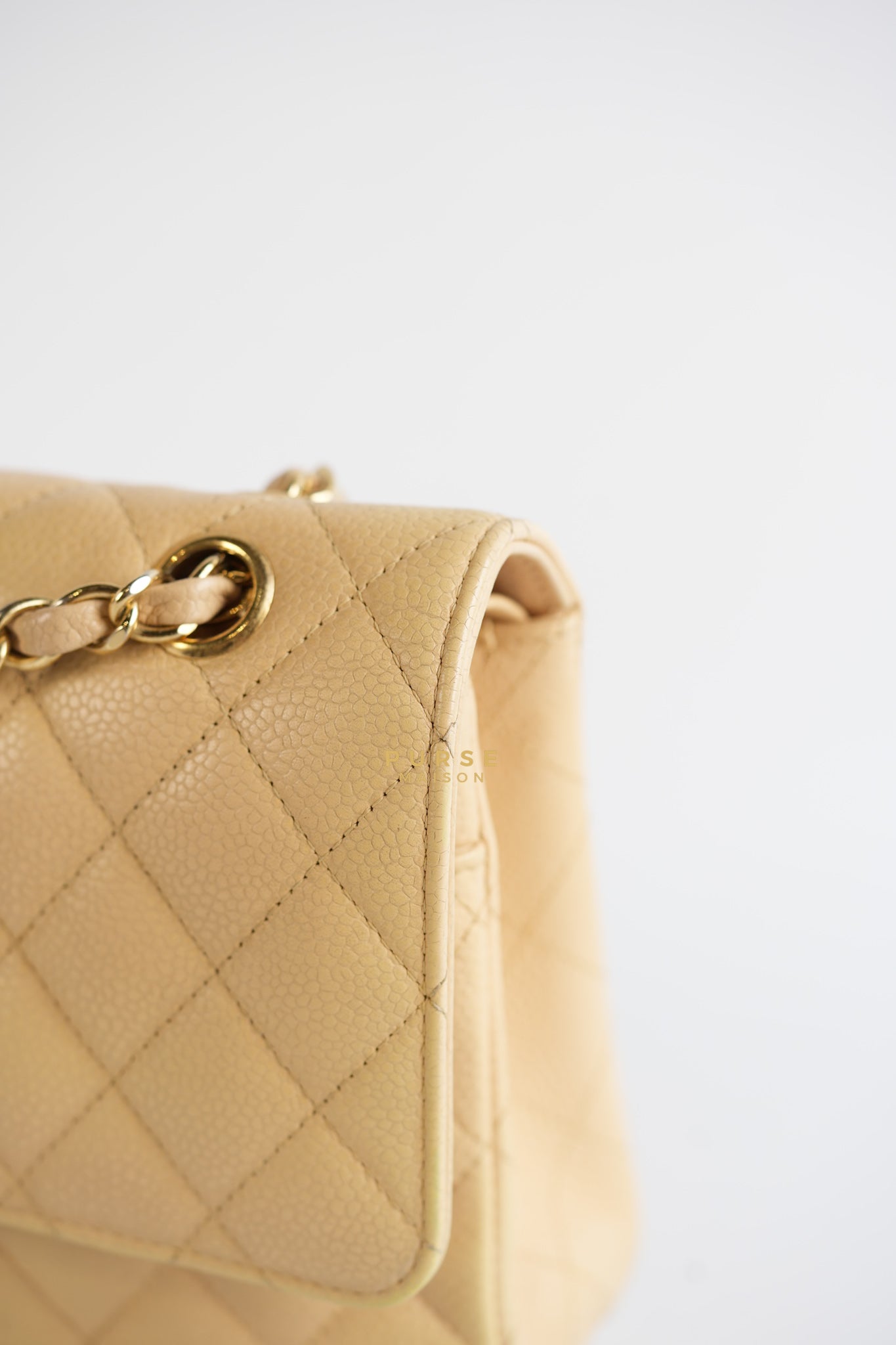 Classic Double Flap Medium Beige Clair Caviar & Gold Hardware Series 14 | Purse Maison Luxury Bags Shop