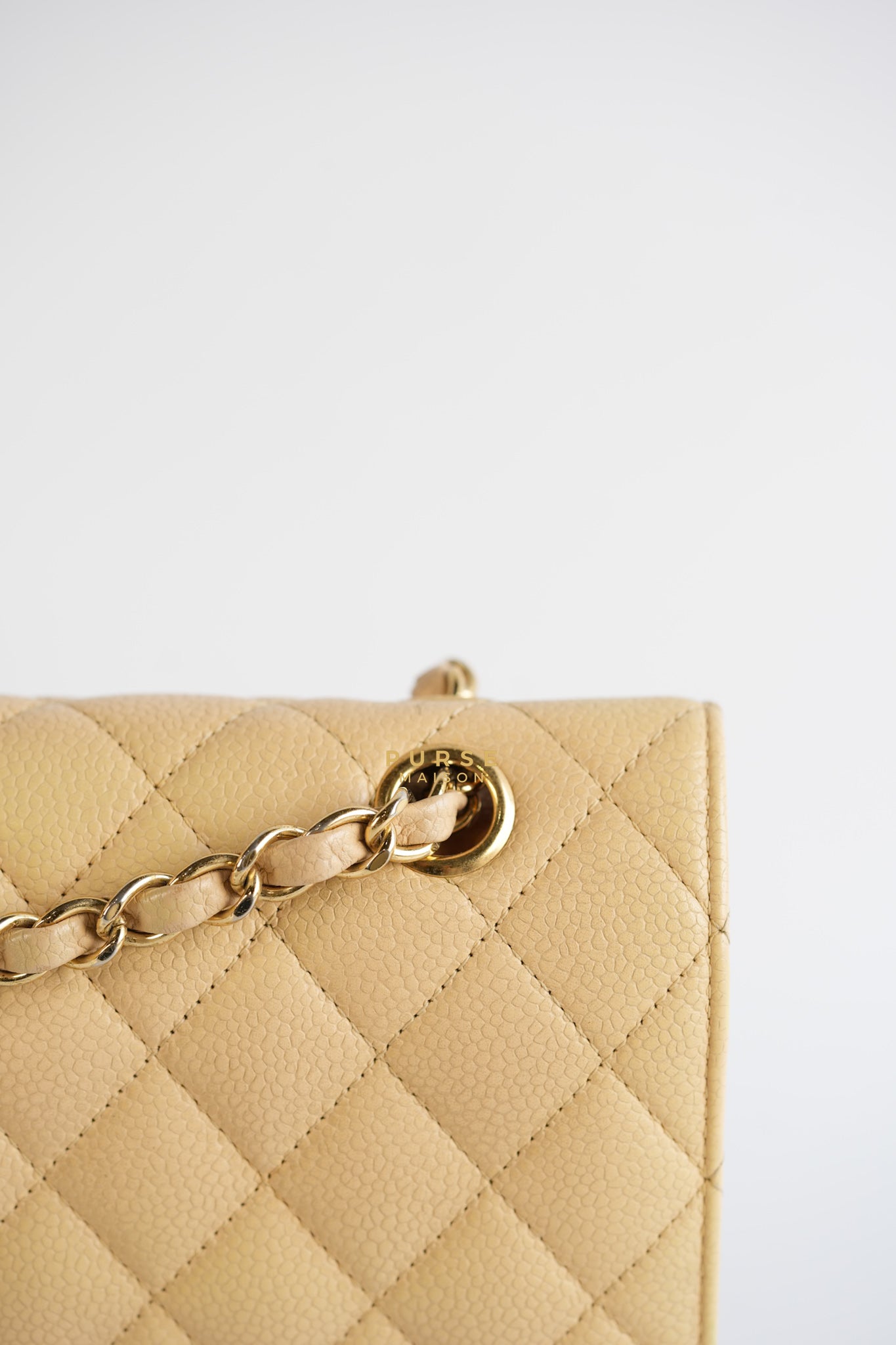 Classic Double Flap Medium Beige Clair Caviar & Gold Hardware Series 14 | Purse Maison Luxury Bags Shop