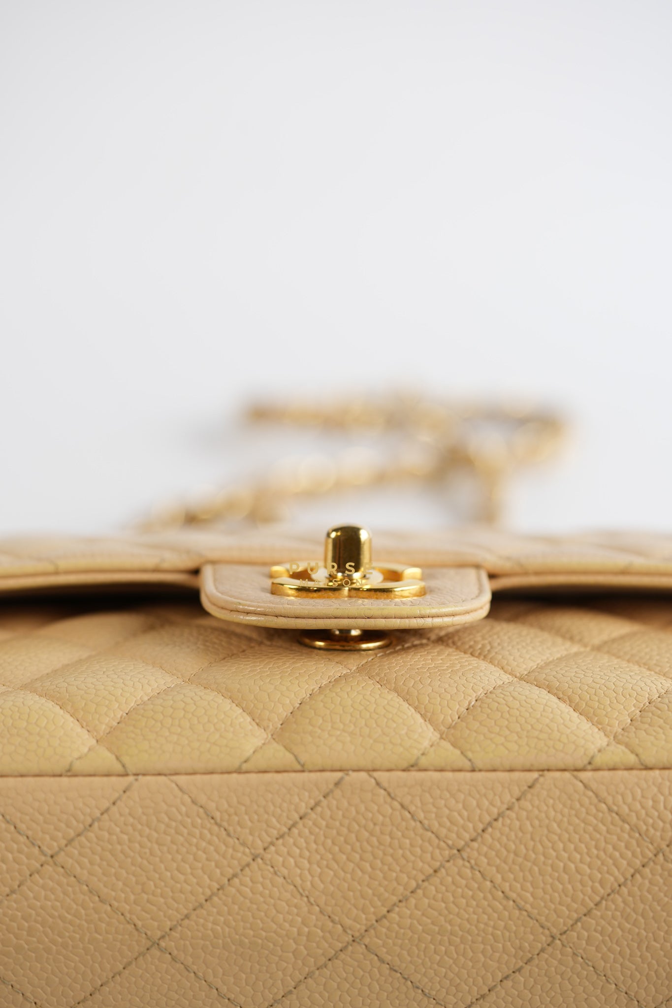 Classic Double Flap Medium Beige Clair Caviar & Gold Hardware Series 14 | Purse Maison Luxury Bags Shop