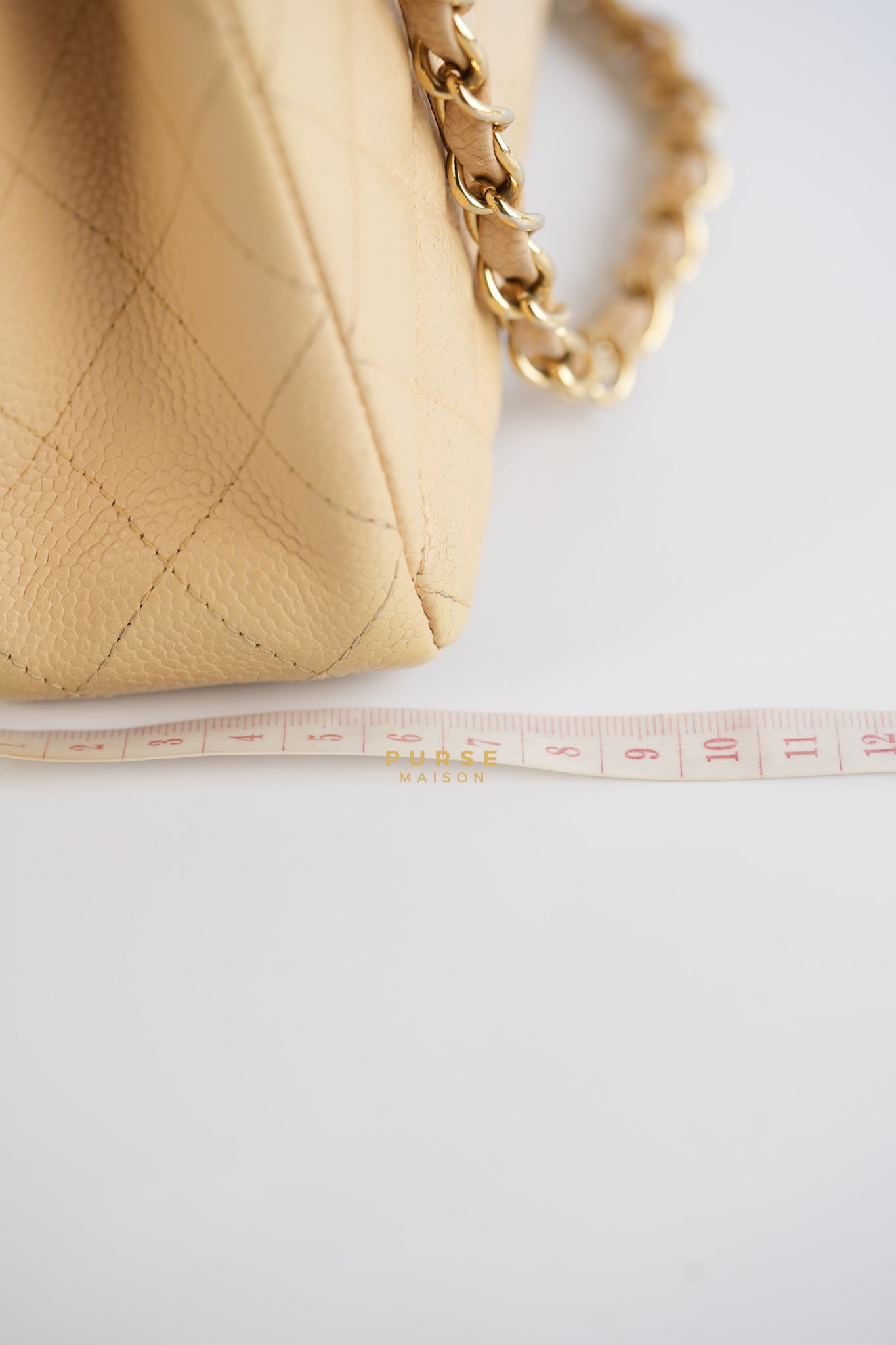 Classic Double Flap Medium Beige Clair Caviar & Gold Hardware Series 14 | Purse Maison Luxury Bags Shop