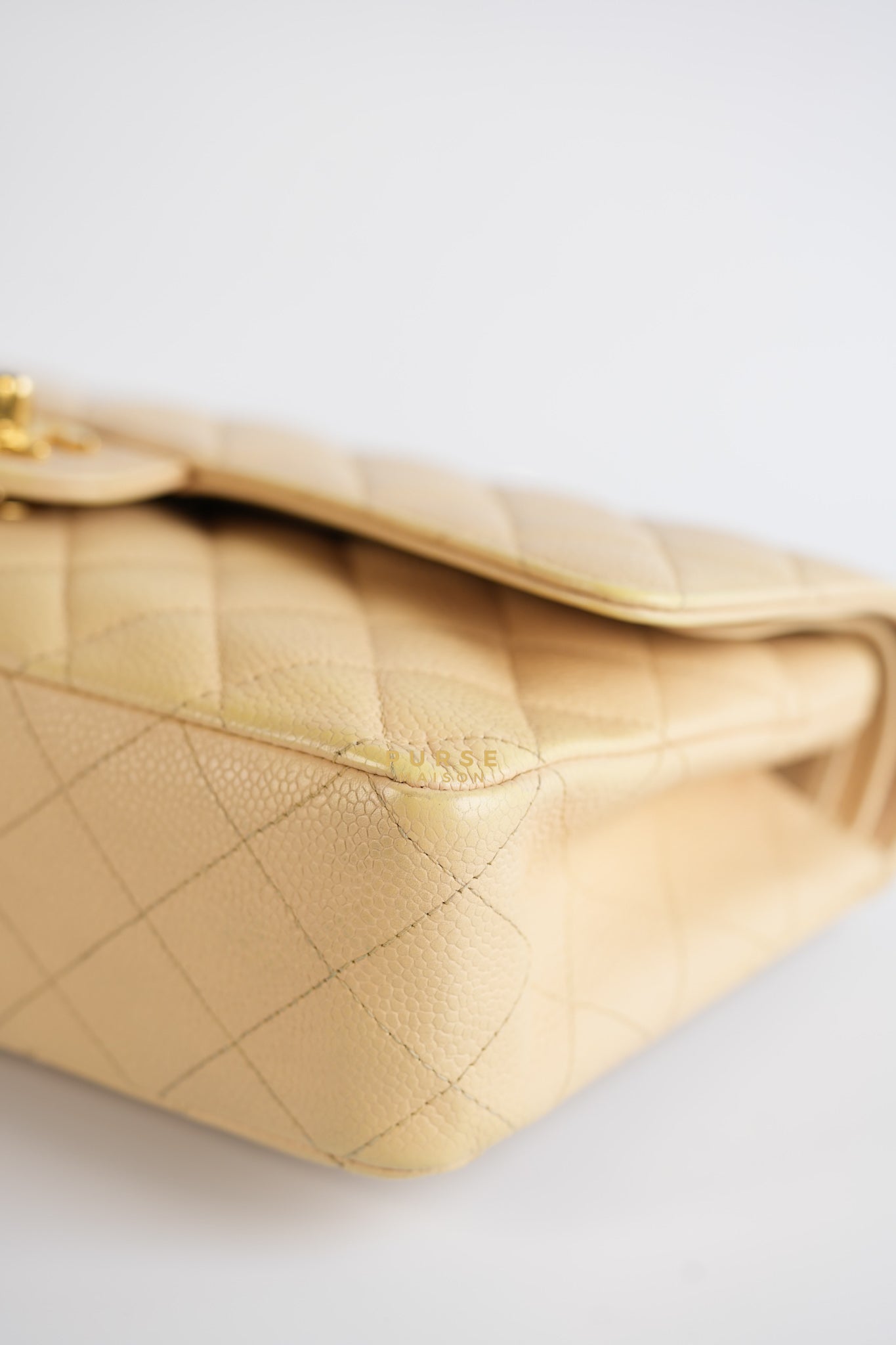 Classic Double Flap Medium Beige Clair Caviar & Gold Hardware Series 14 | Purse Maison Luxury Bags Shop