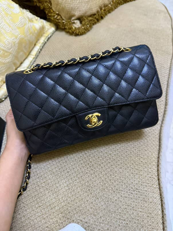 Classic Double Flap Medium Black Caviar Leather & Gold Hardware (Series 11) | Purse Maison Luxury Bags Shop
