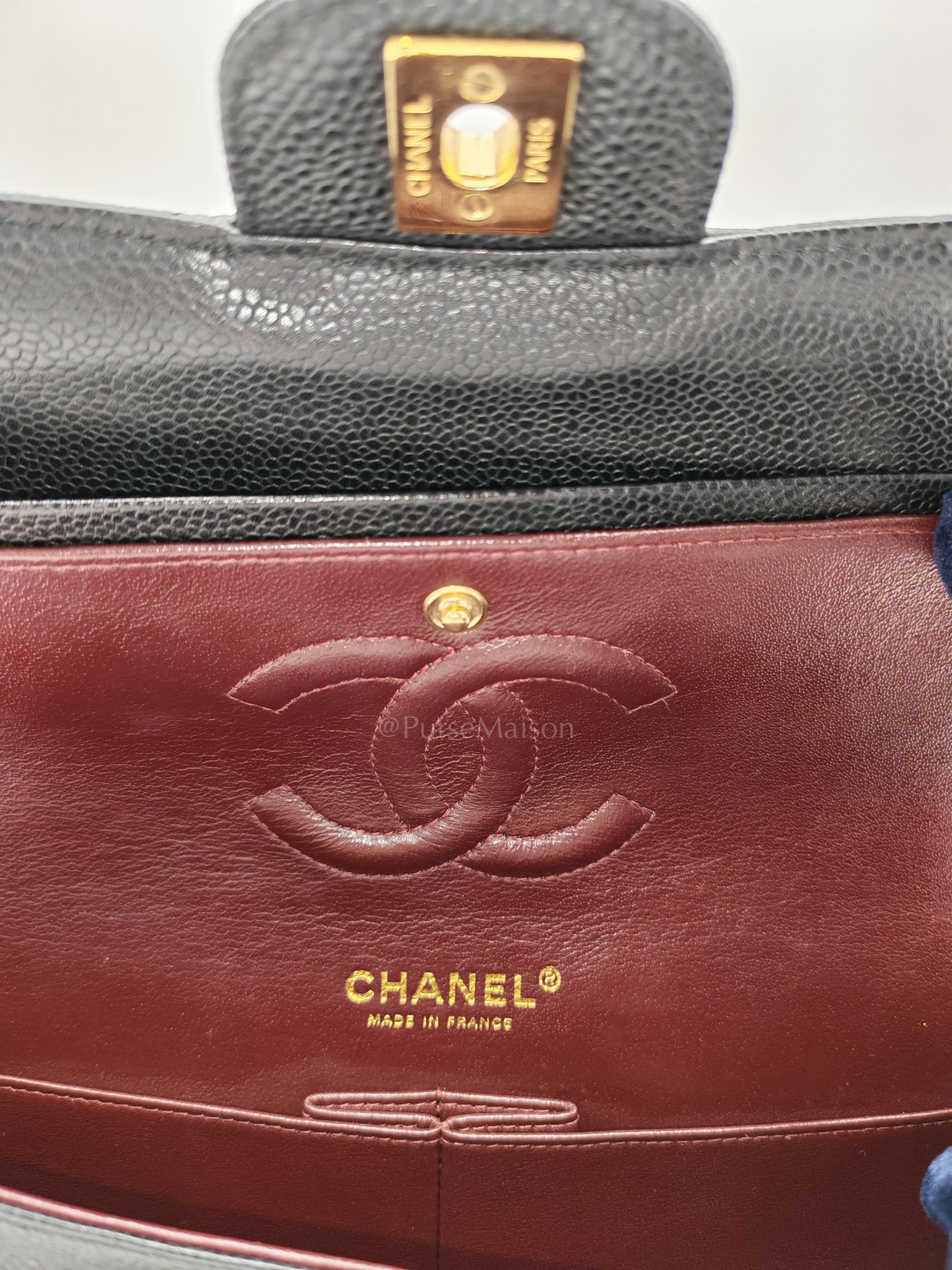 Classic Double Flap Medium Black Caviar Leather In Gold Hardware Series 19 | Purse Maison Luxury Bags Shop