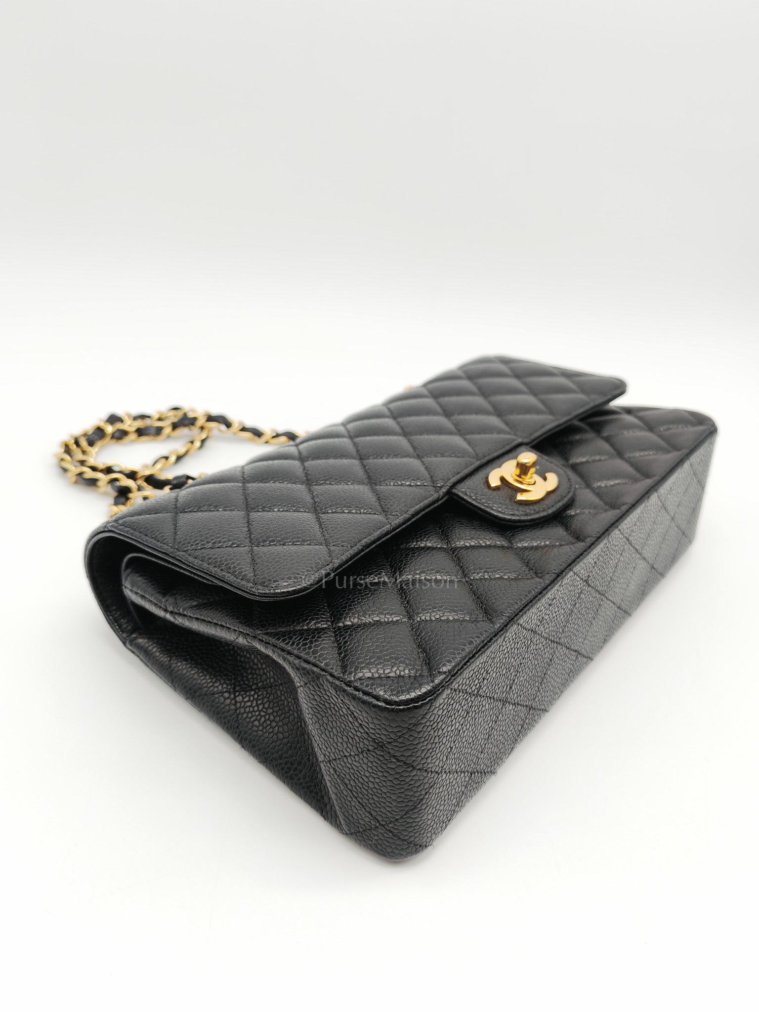 Classic Double Flap Medium Black Caviar Leather In Gold Hardware Series 19 | Purse Maison Luxury Bags Shop