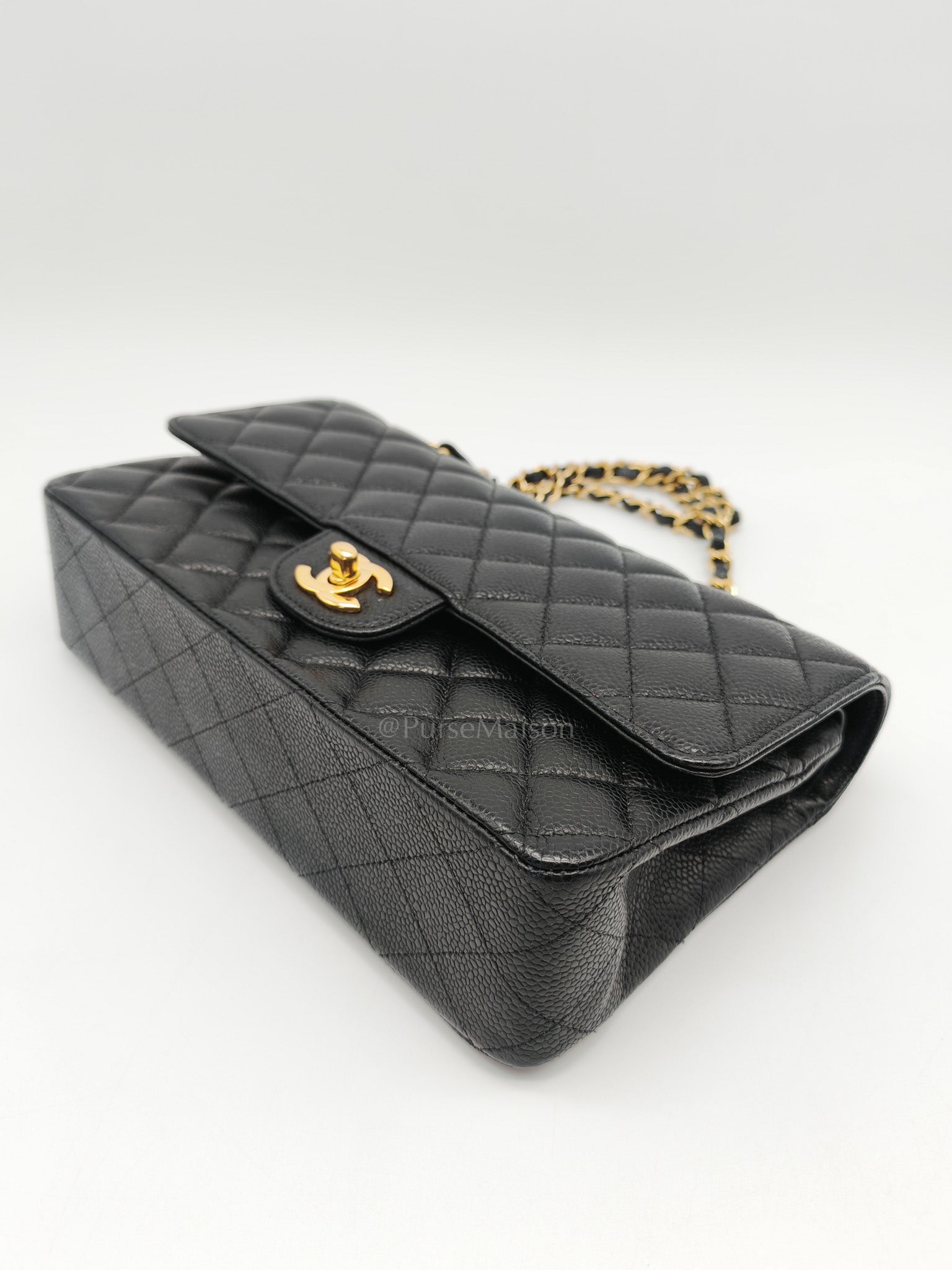 Classic Double Flap Medium Black Caviar Leather In Gold Hardware Series 19 | Purse Maison Luxury Bags Shop