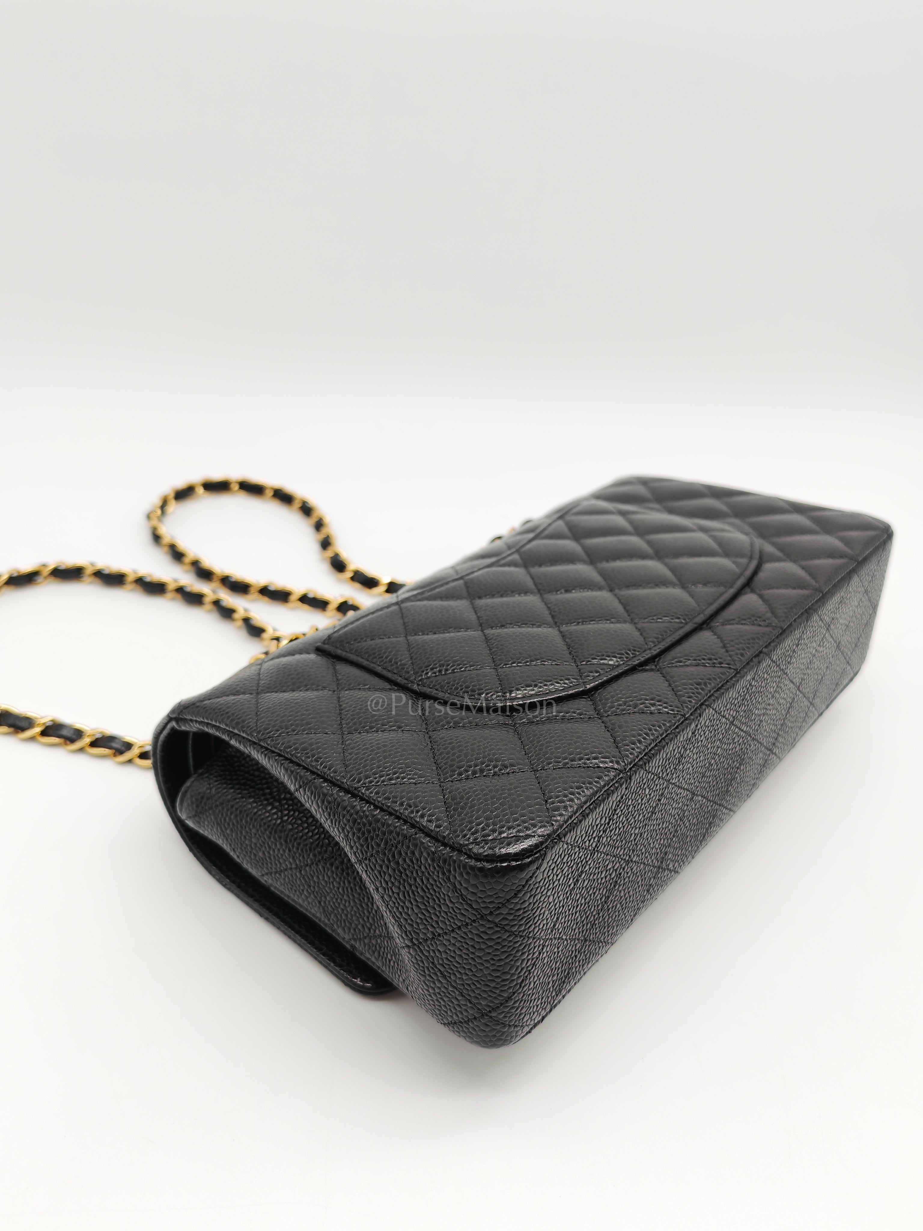 Classic Double Flap Medium Black Caviar Leather in Gold Hardware (Series 30) | Purse Maison Luxury Bags Shop