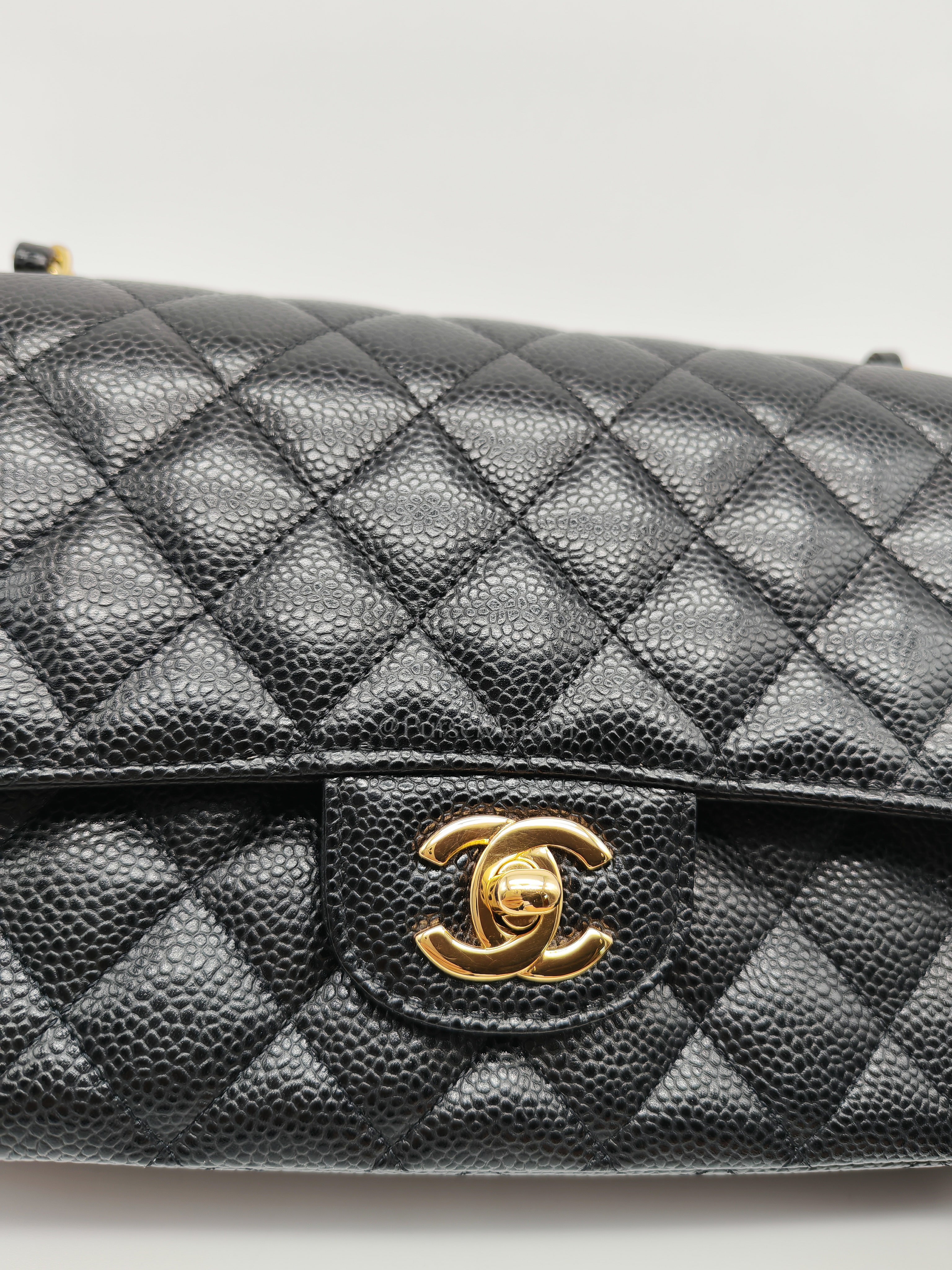 Classic Double Flap Medium Black Caviar Leather in Gold Hardware (Series 30) | Purse Maison Luxury Bags Shop