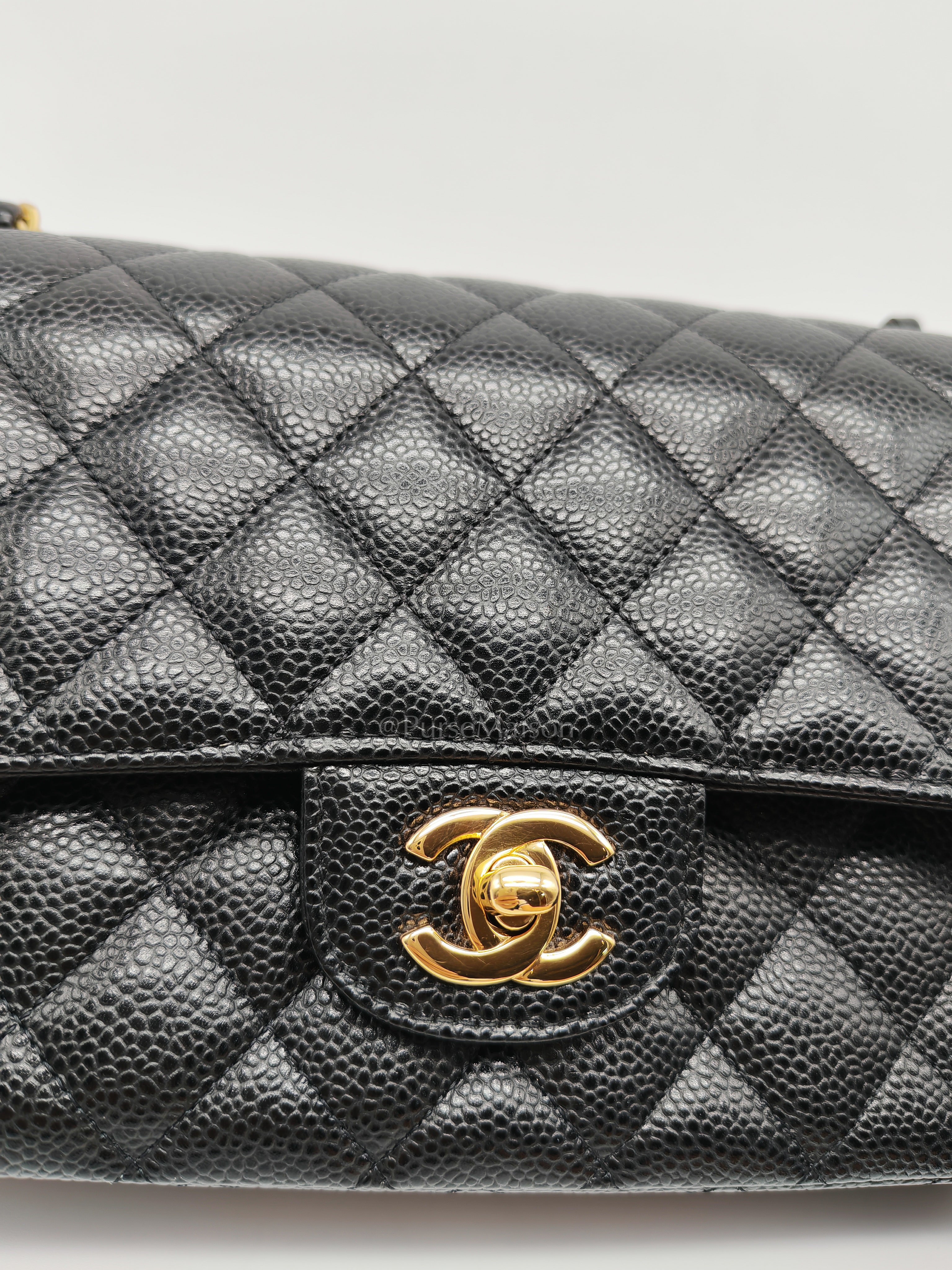Classic Double Flap Medium Black Caviar Leather in Gold Hardware (Series 30) | Purse Maison Luxury Bags Shop