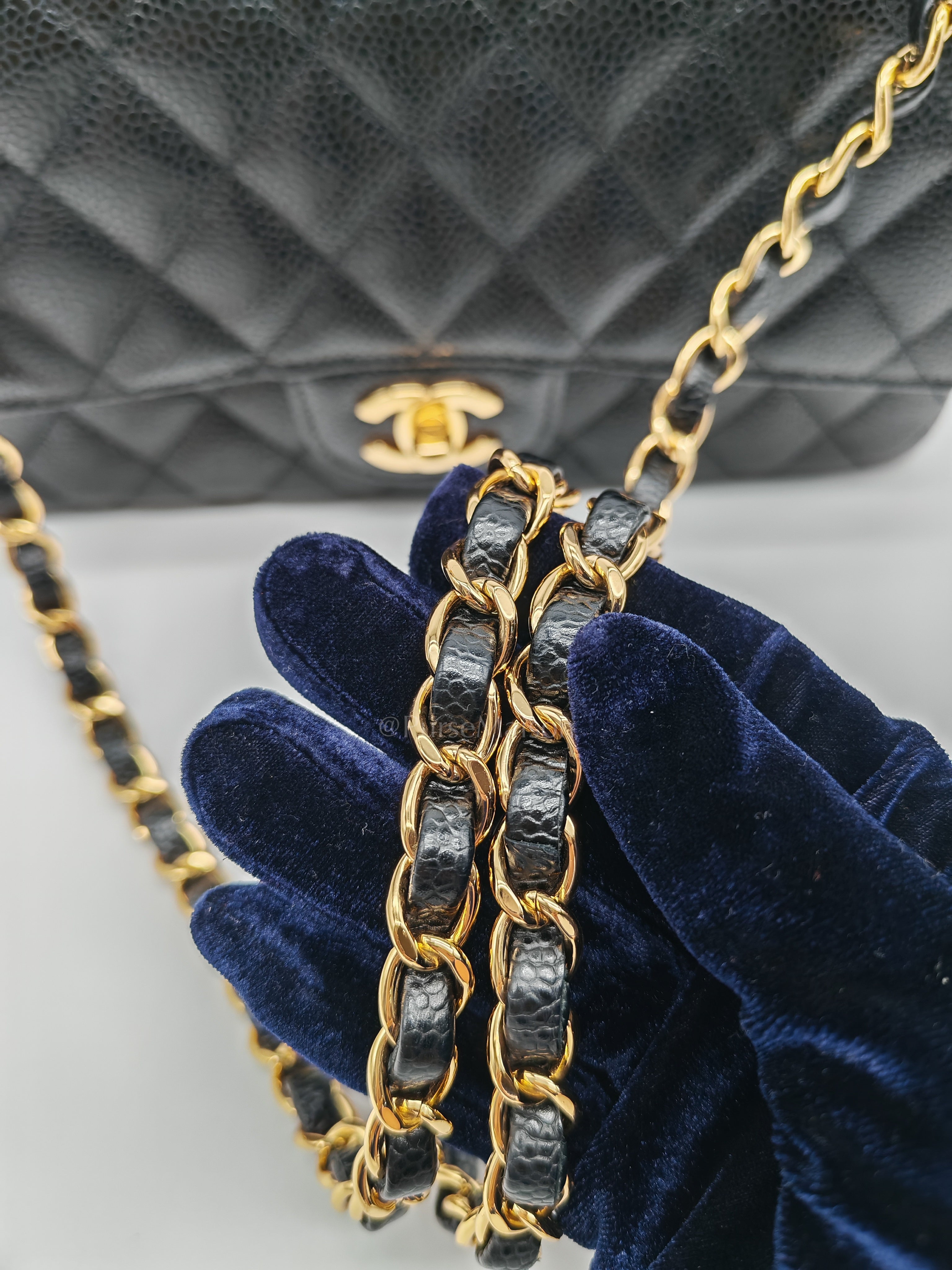 Classic Double Flap Medium Black Caviar Leather in Gold Hardware (Series 30) | Purse Maison Luxury Bags Shop