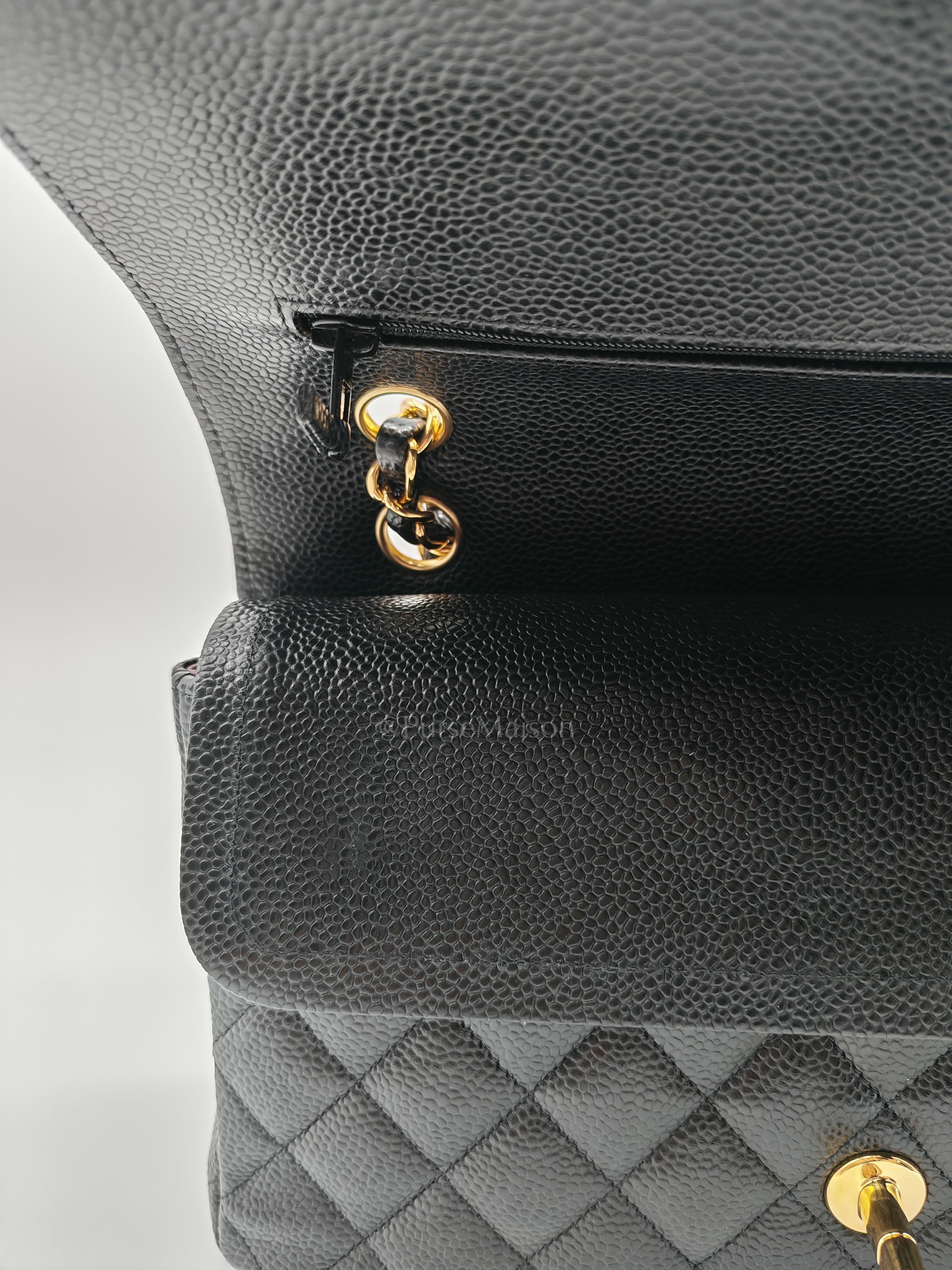 Classic Double Flap Medium Black Caviar Leather in Gold Hardware (Series 30) | Purse Maison Luxury Bags Shop