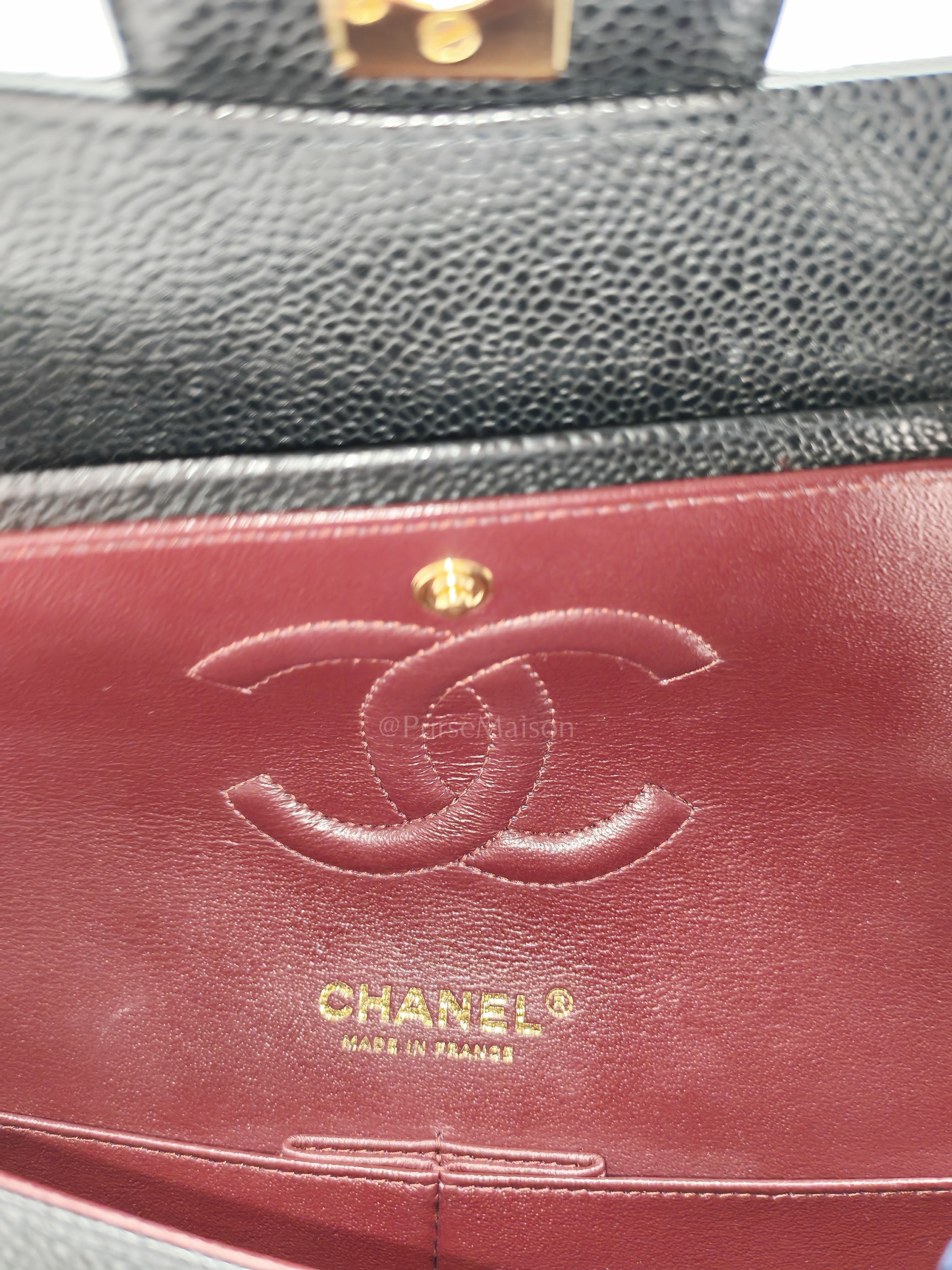 Classic Double Flap Medium Black Caviar Leather in Gold Hardware (Series 30) | Purse Maison Luxury Bags Shop