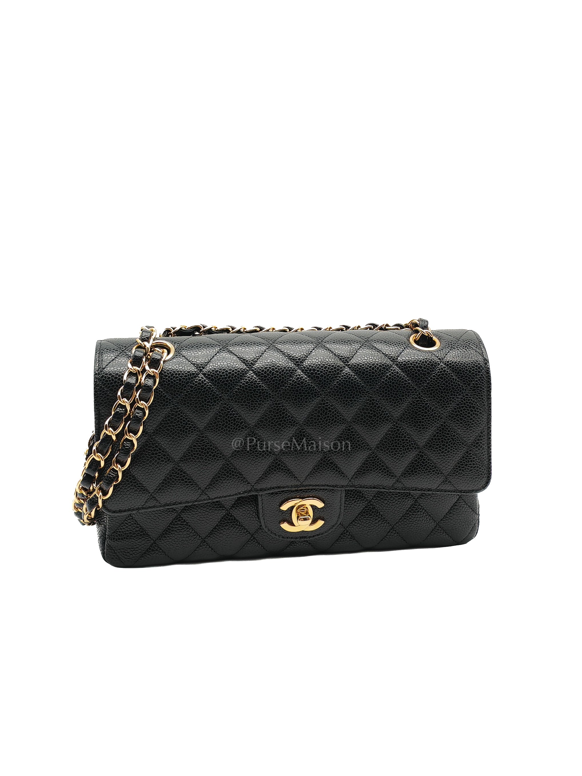 Classic Double Flap Medium Black Caviar Leather in Gold Hardware (Series 30) | Purse Maison Luxury Bags Shop
