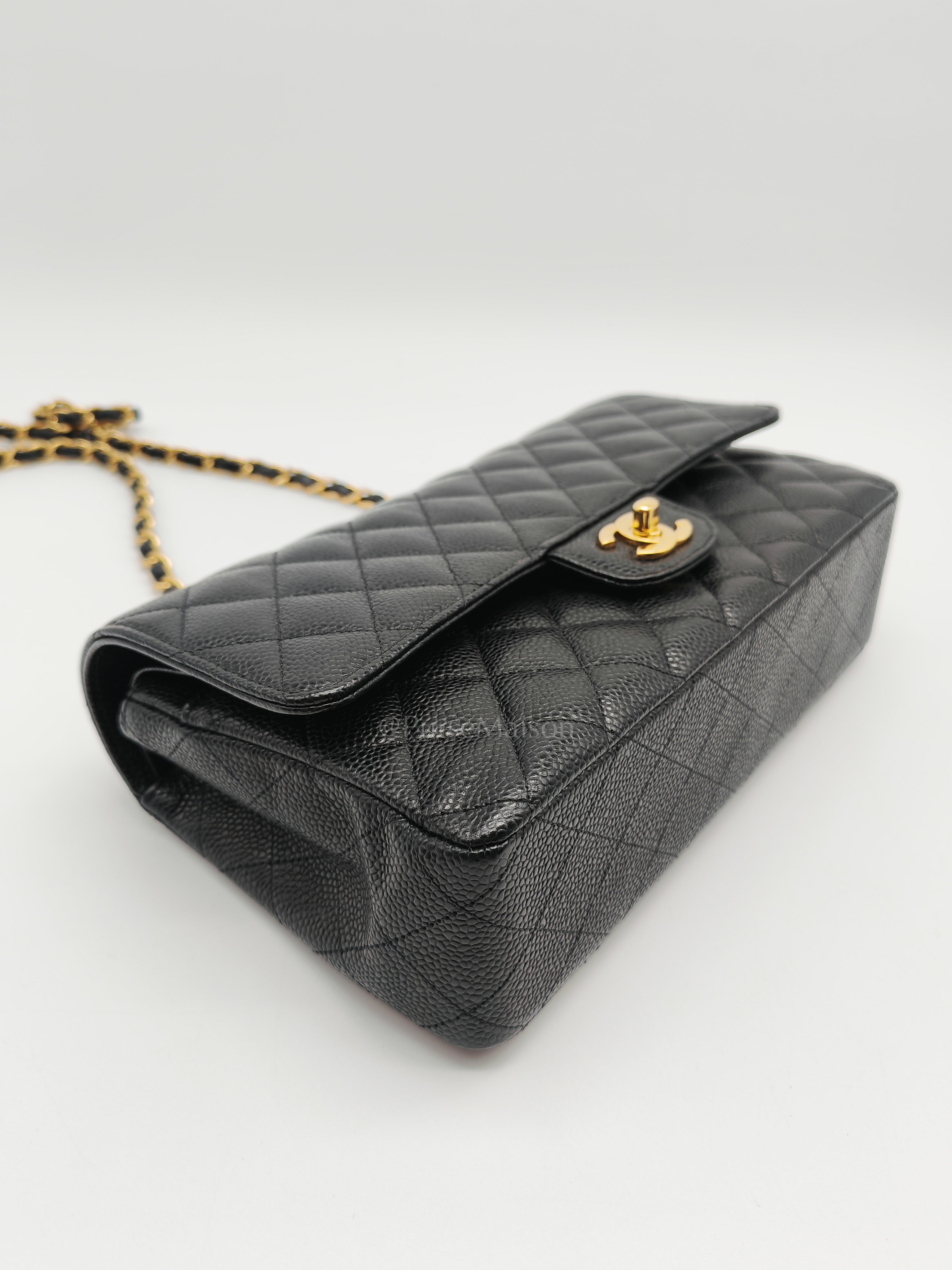 Classic Double Flap Medium Black Caviar Leather in Gold Hardware (Series 30) | Purse Maison Luxury Bags Shop