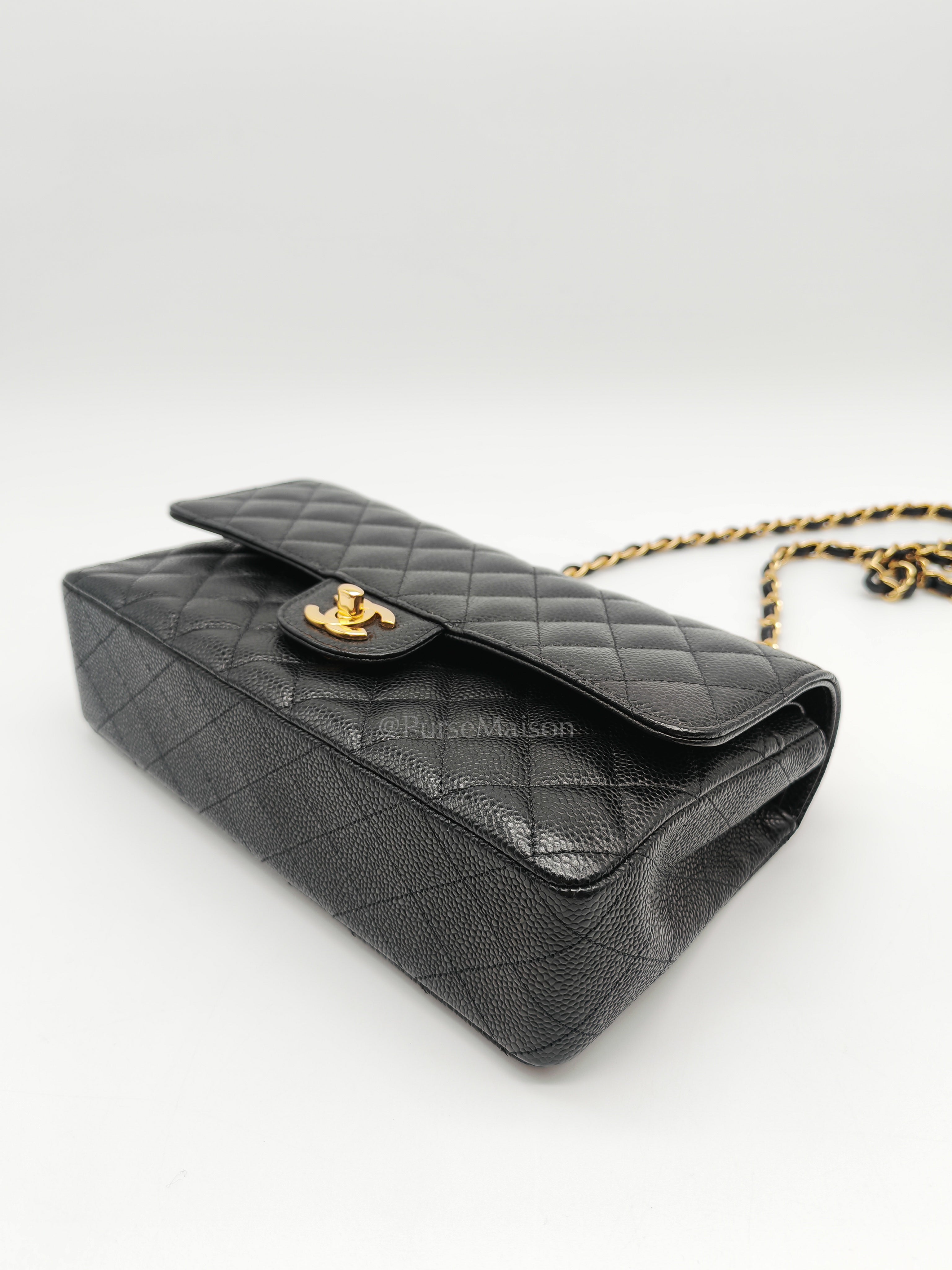 Classic Double Flap Medium Black Caviar Leather in Gold Hardware (Series 30) | Purse Maison Luxury Bags Shop