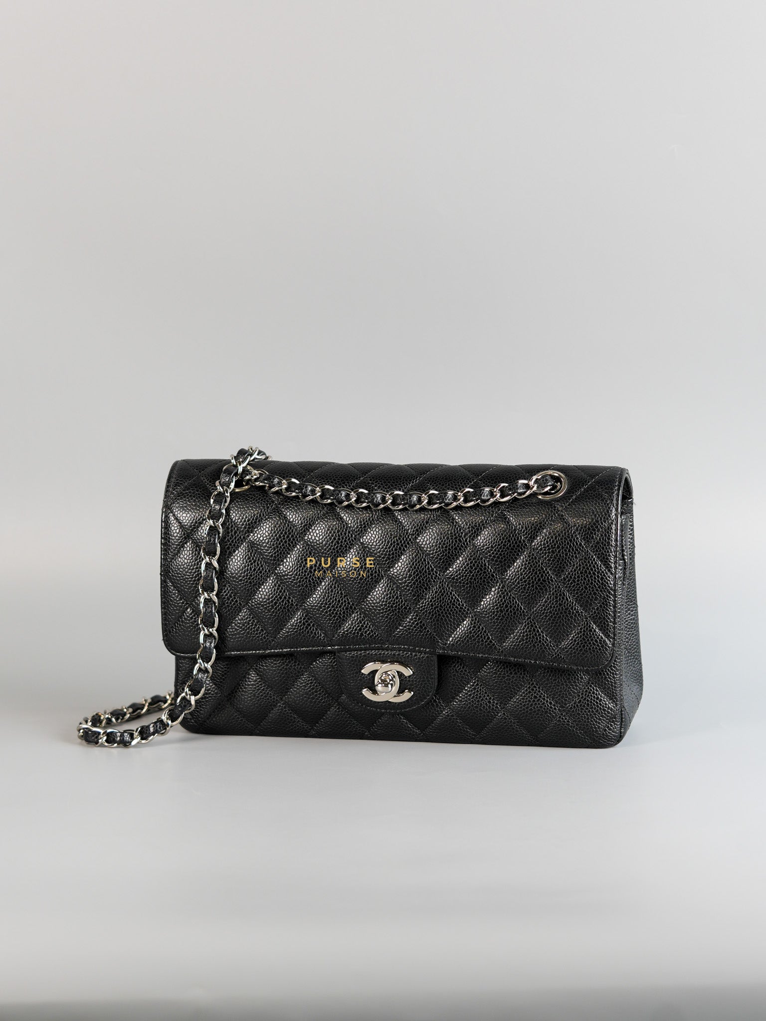 Classic Double Flap Medium Black Caviar Leather & Silver Hardware (Series 11) | Purse Maison Luxury Bags Shop