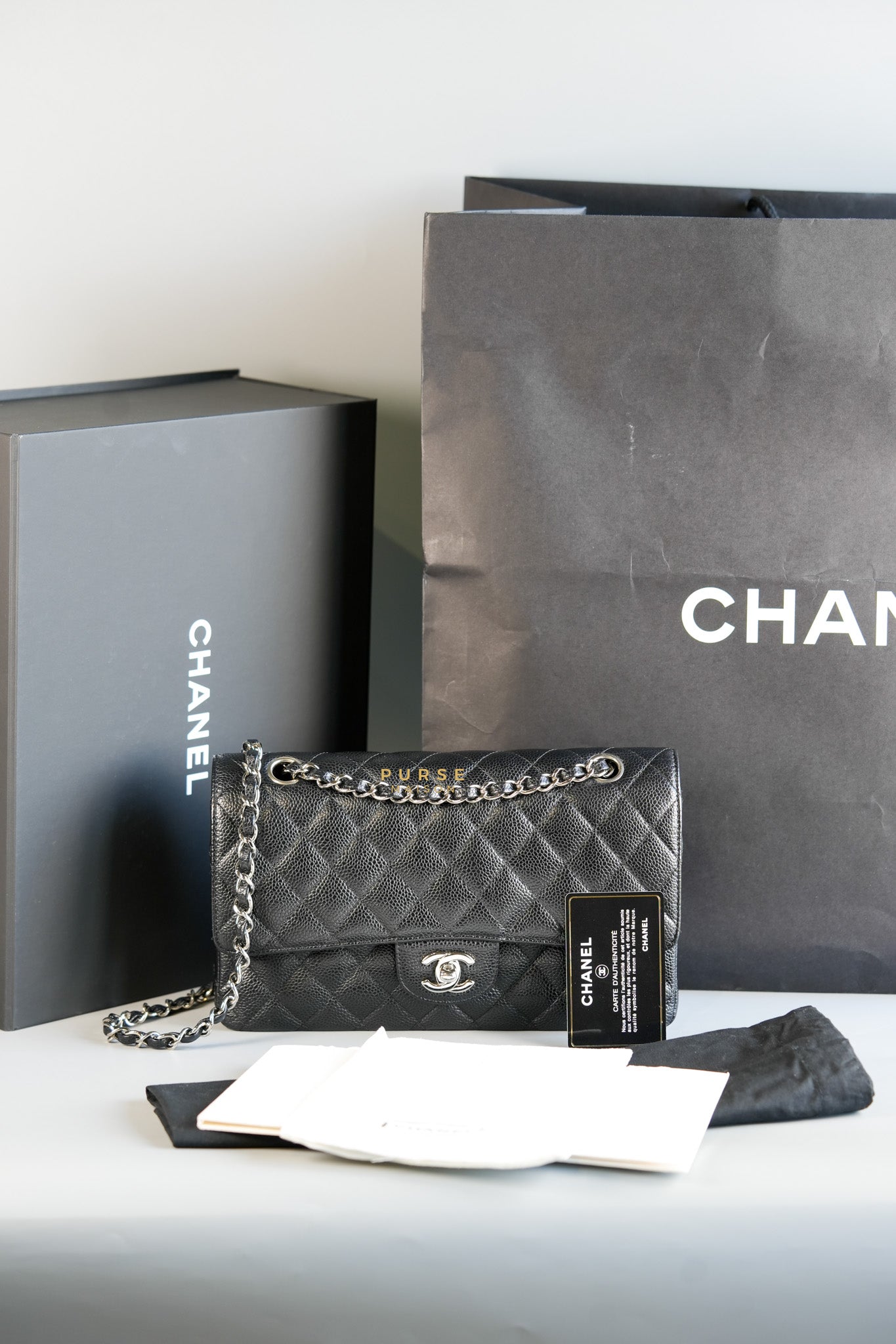 Classic Double Flap Medium Black Caviar Leather & Silver Hardware (Series 11) | Purse Maison Luxury Bags Shop