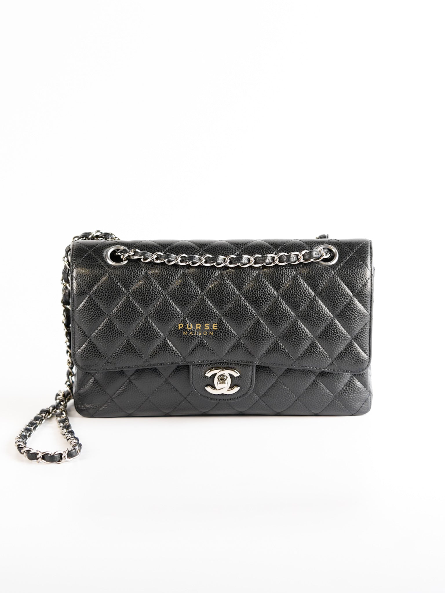 Classic Double Flap Medium Black Caviar Leather & Silver Hardware Series 24 | Purse Maison Luxury Bags Shop