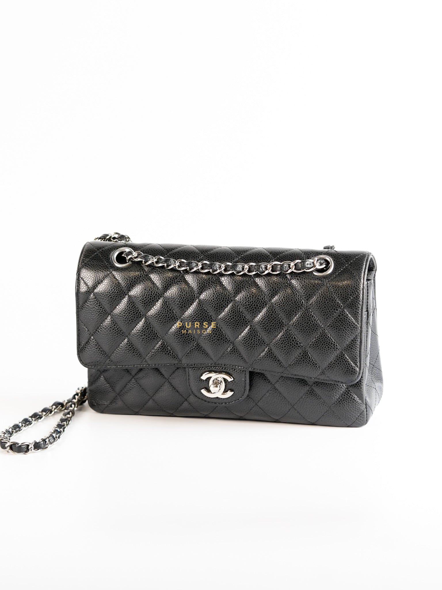 Classic Double Flap Medium Black Caviar Leather & Silver Hardware Series 24 | Purse Maison Luxury Bags Shop