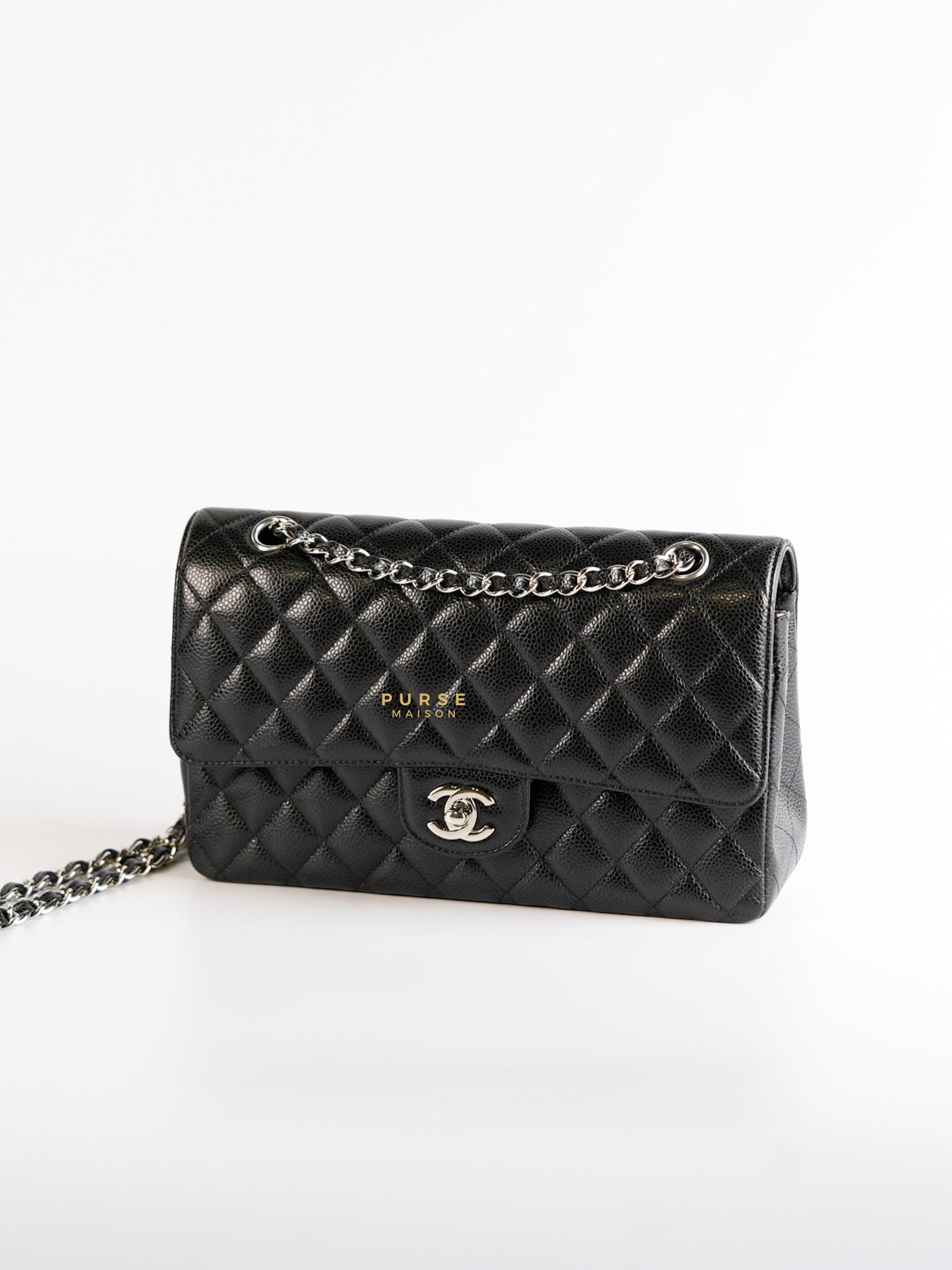 Classic Double Flap Medium Black Caviar Leather & Silver Hardware Series 28 | Purse Maison Luxury Bags Shop