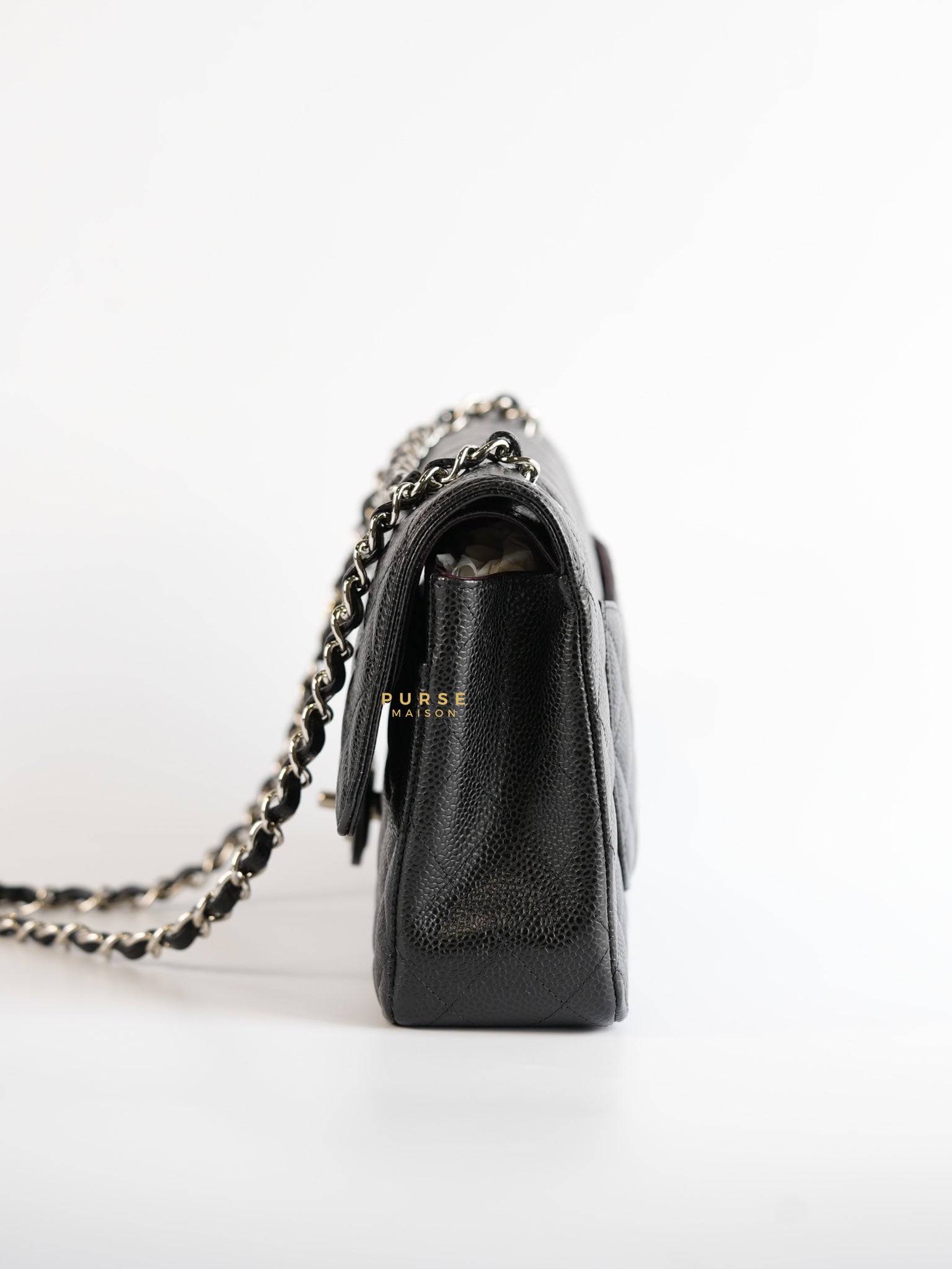 Classic Double Flap Medium Black Caviar Leather & Silver Hardware Series 28 | Purse Maison Luxury Bags Shop