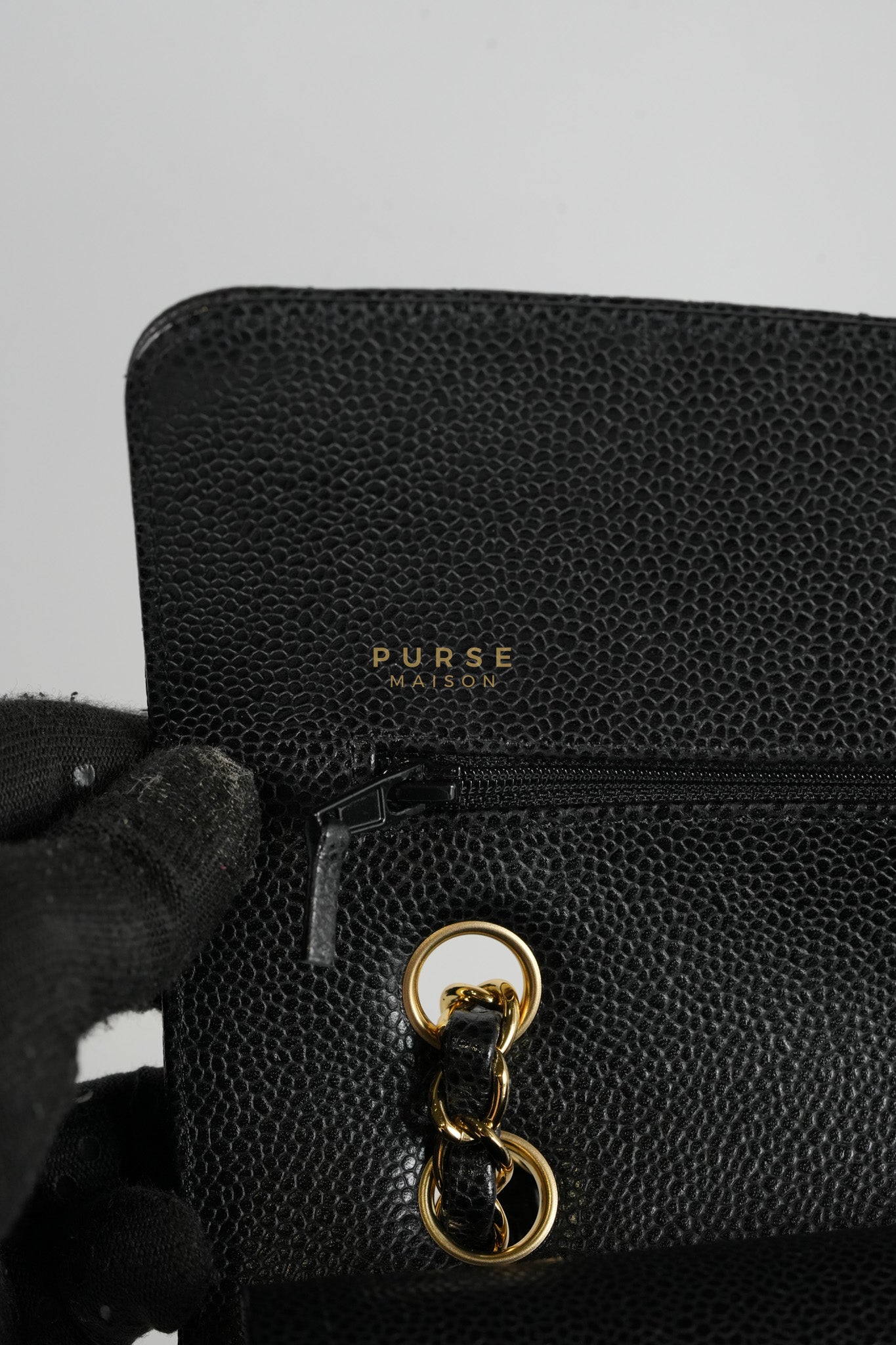 Classic Double Flap Medium Black in Quilted Caviar Leather and Gold Hardware Series 30 | Purse Maison Luxury Bags Shop