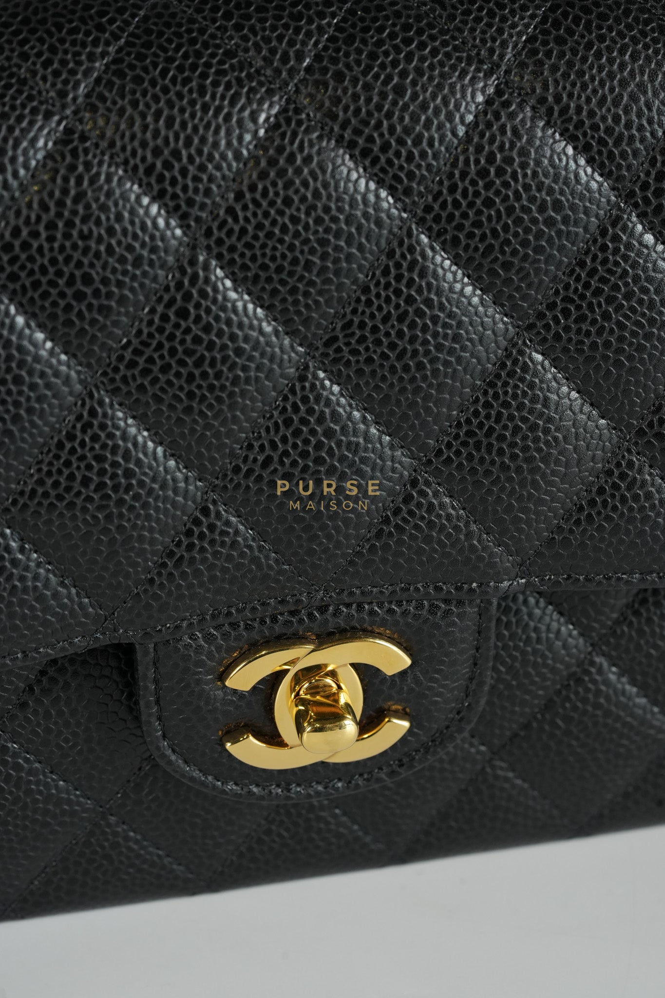 Classic Double Flap Medium Black in Quilted Caviar Leather and Gold Hardware Series 30 | Purse Maison Luxury Bags Shop