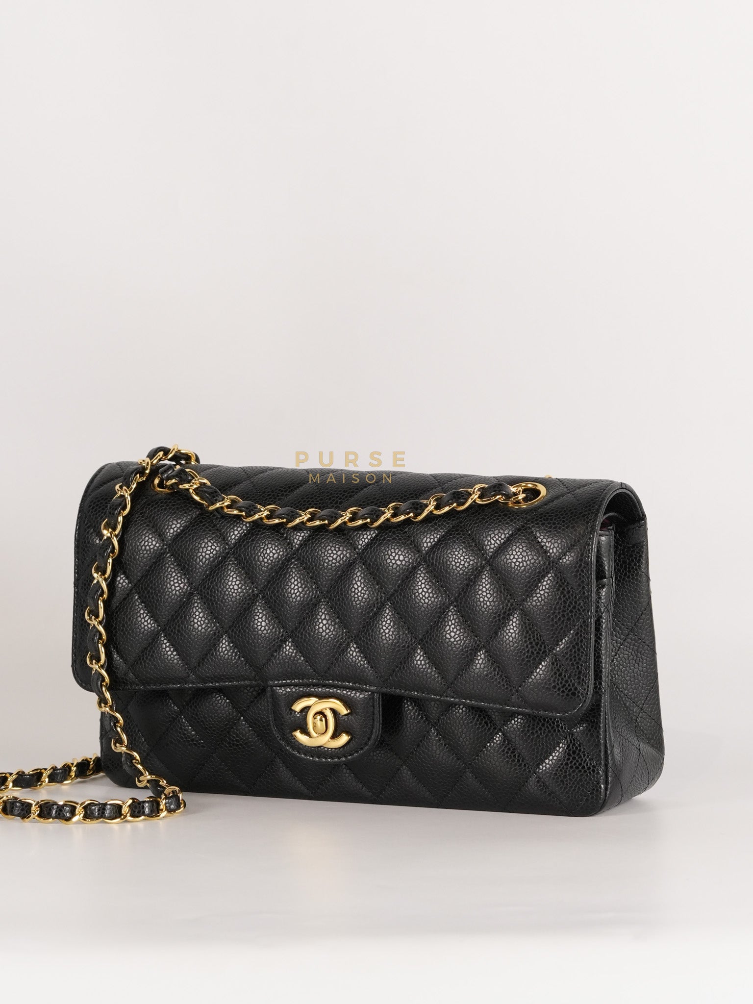 Classic Double Flap Medium Black in Quilted Caviar Leather and Gold Hardware Series 30 | Purse Maison Luxury Bags Shop
