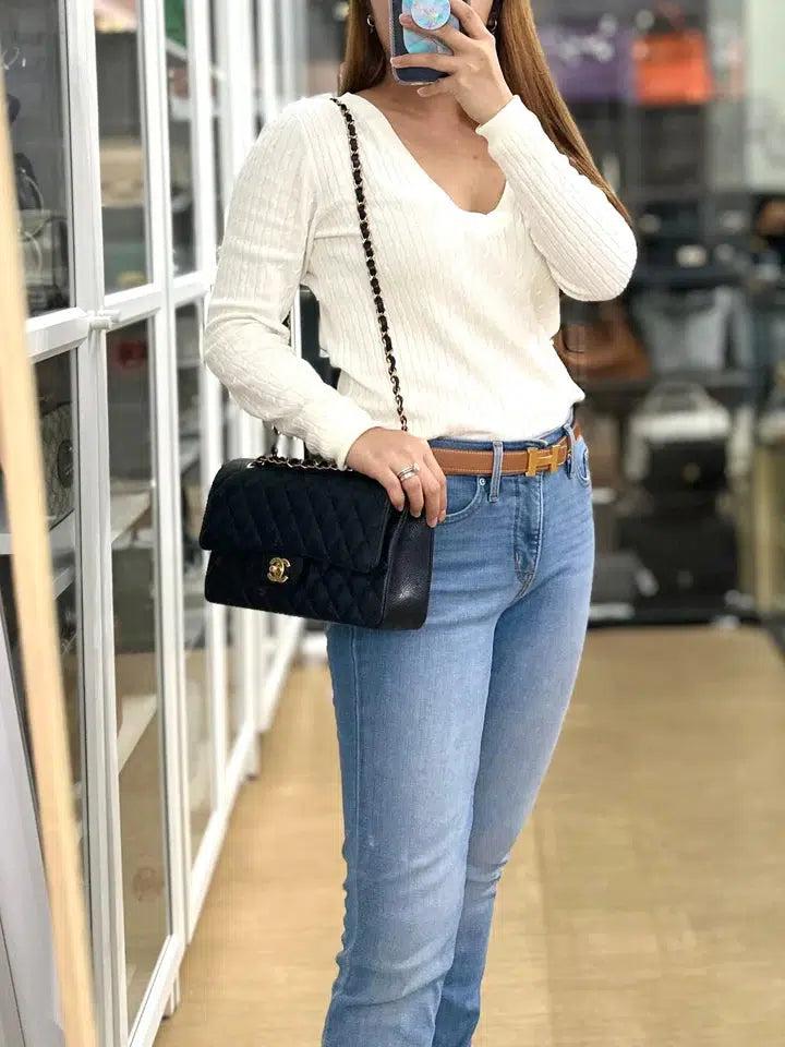 Classic Double Flap Medium Black in Quilted Caviar Leather and Gold Hardware Series 30 | Purse Maison Luxury Bags Shop