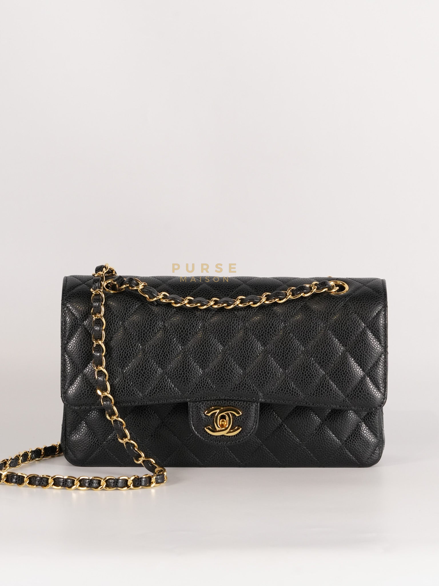 Classic Double Flap Medium Black in Quilted Caviar Leather and Gold Hardware Series 30 | Purse Maison Luxury Bags Shop