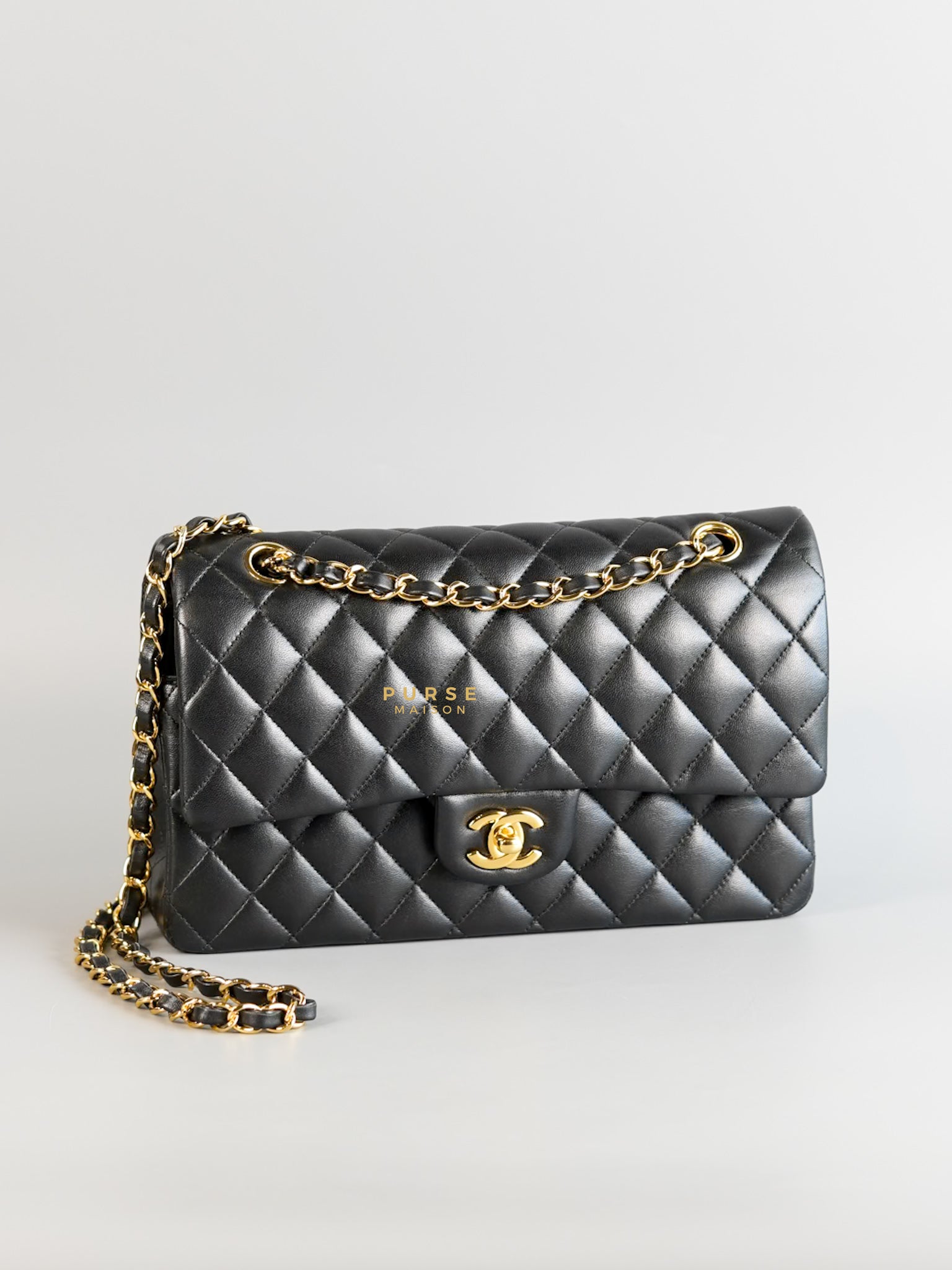 Classic Double Flap Medium Black Lambskin Leather and Gold Hardware Series 28 | Purse Maison Luxury Bags Shop