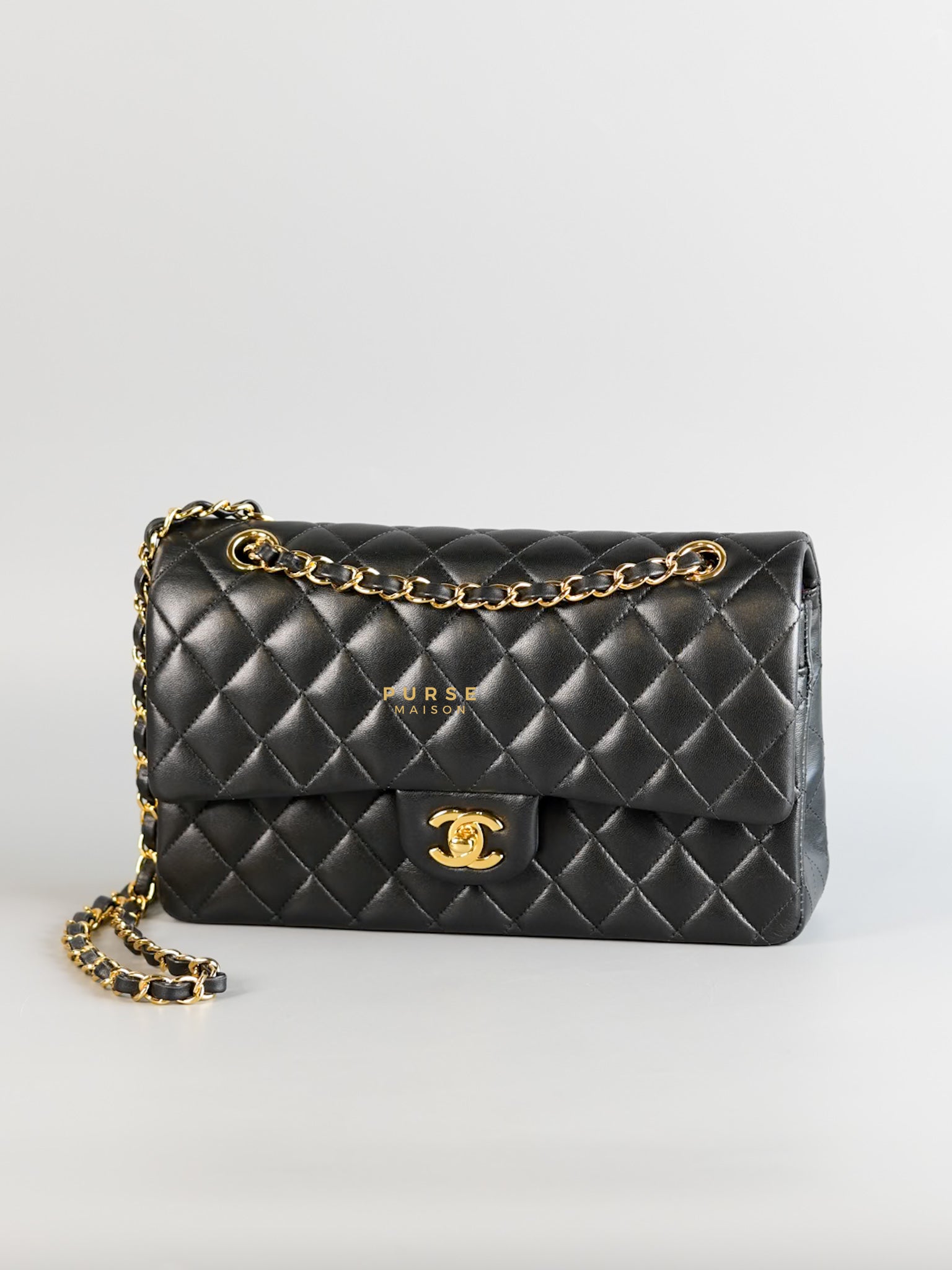 Classic Double Flap Medium Black Lambskin Leather and Gold Hardware Series 28 | Purse Maison Luxury Bags Shop