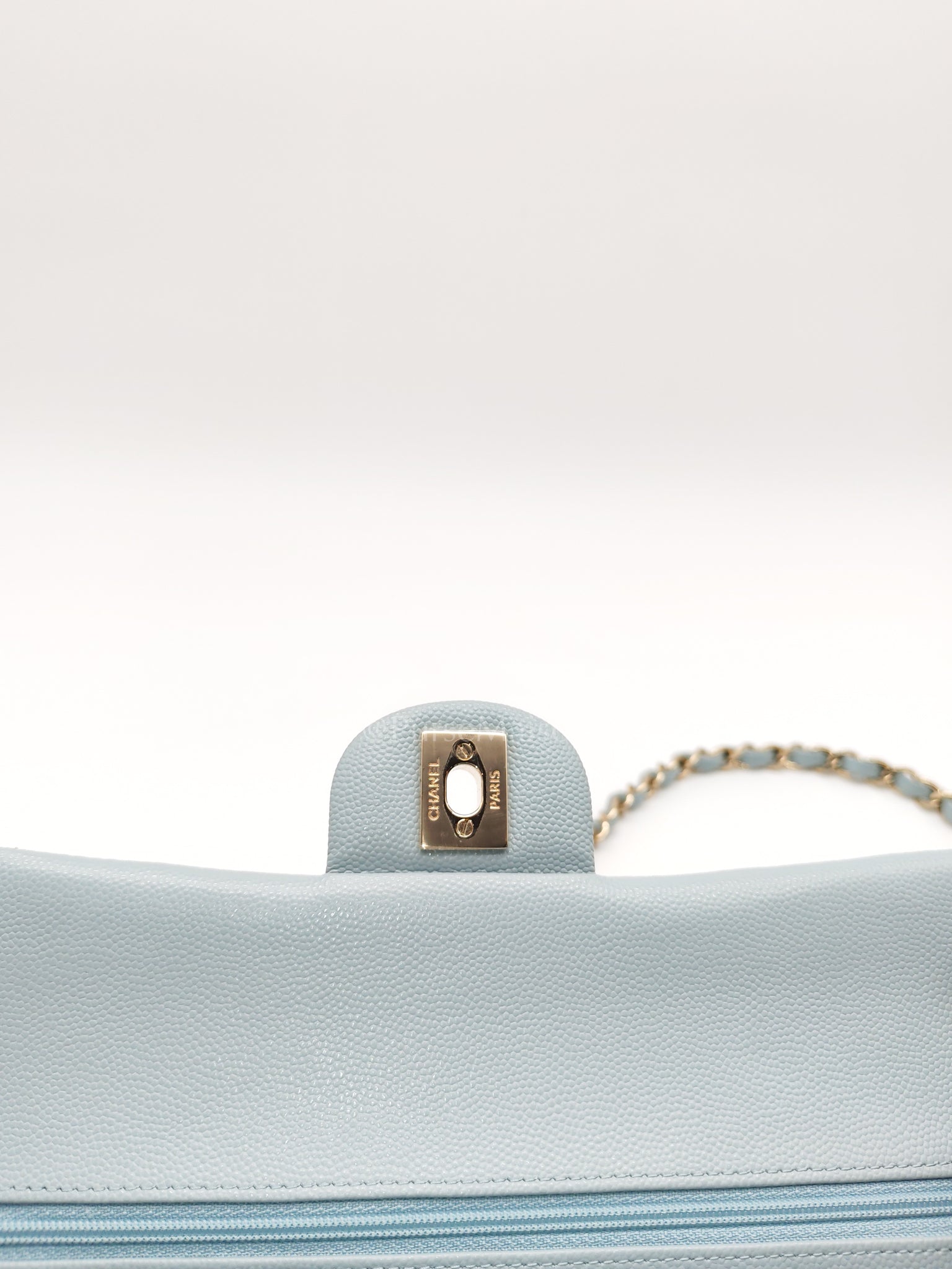 Classic Double Flap Medium Blue Gray in Caviar Leather and Light Gold Hardware (Microchip) | Purse Maison Luxury Bags Shop