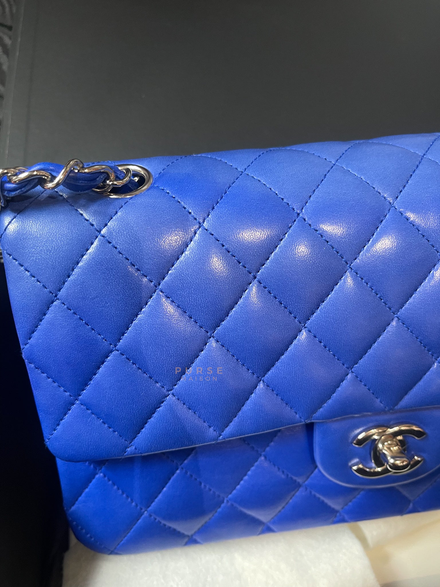 Classic Double Flap Medium Blue Lambskin Leather in Silver Hardware Series 13 | Purse Maison Luxury Bags Shop