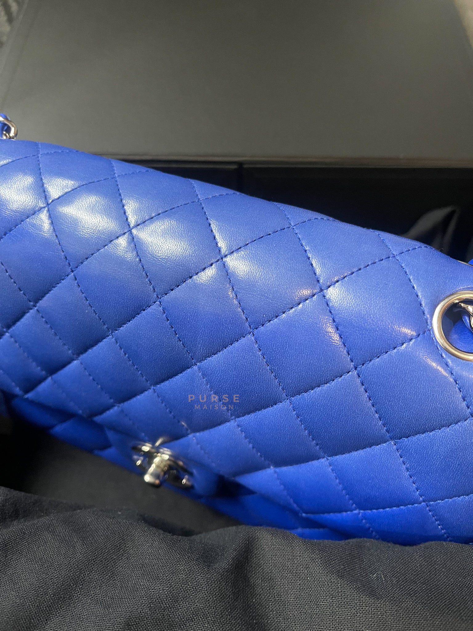 Classic Double Flap Medium Blue Lambskin Leather in Silver Hardware Series 13 | Purse Maison Luxury Bags Shop