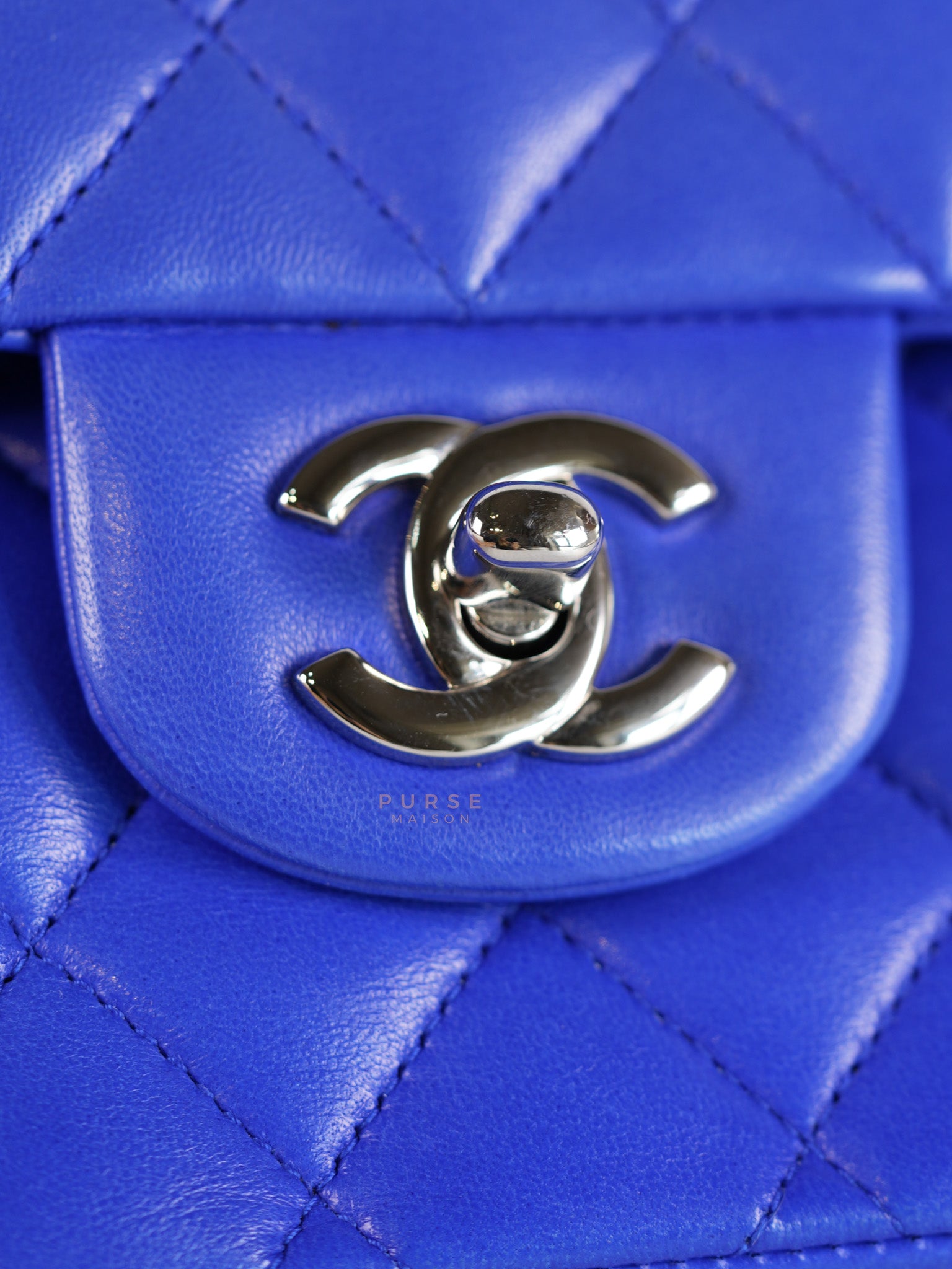 Classic Double Flap Medium Blue Lambskin Leather in Silver Hardware Series 13 | Purse Maison Luxury Bags Shop