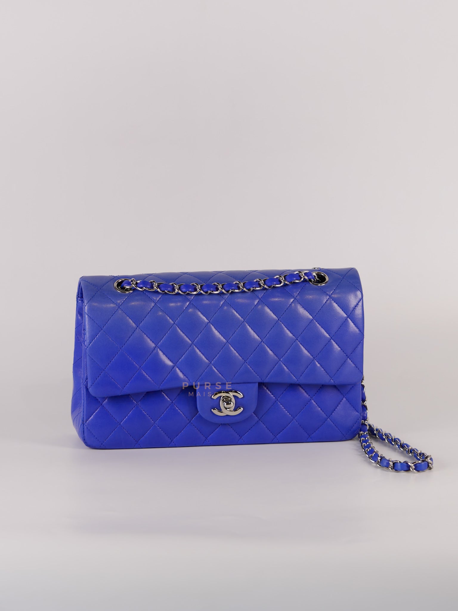 Classic Double Flap Medium Blue Lambskin Leather in Silver Hardware Series 13 | Purse Maison Luxury Bags Shop