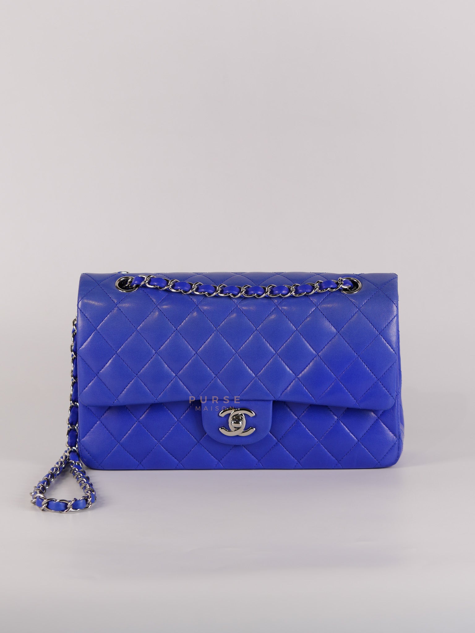Classic Double Flap Medium Blue Lambskin Leather in Silver Hardware Series 13 | Purse Maison Luxury Bags Shop