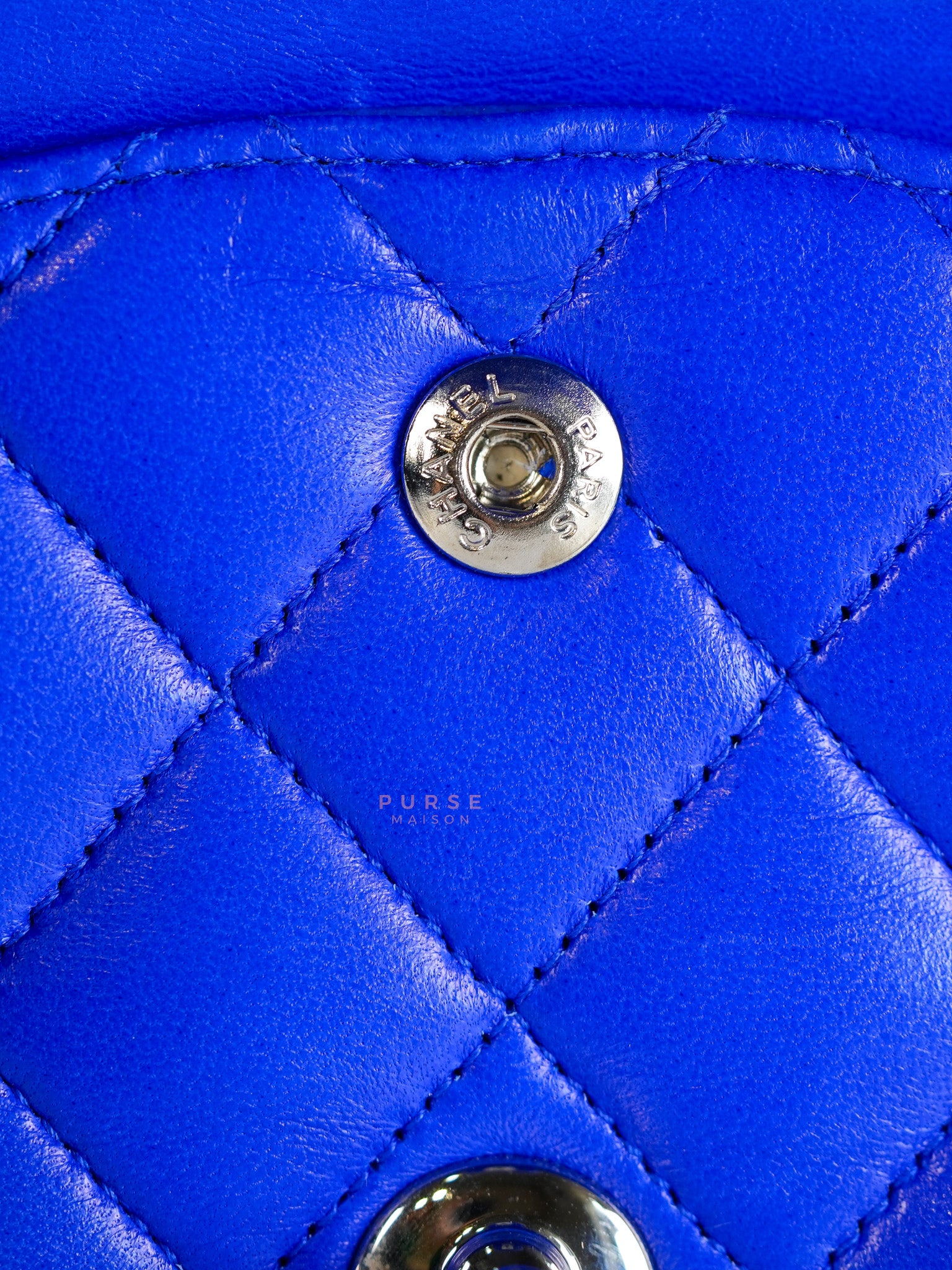 Classic Double Flap Medium Blue Lambskin Leather in Silver Hardware Series 13 | Purse Maison Luxury Bags Shop