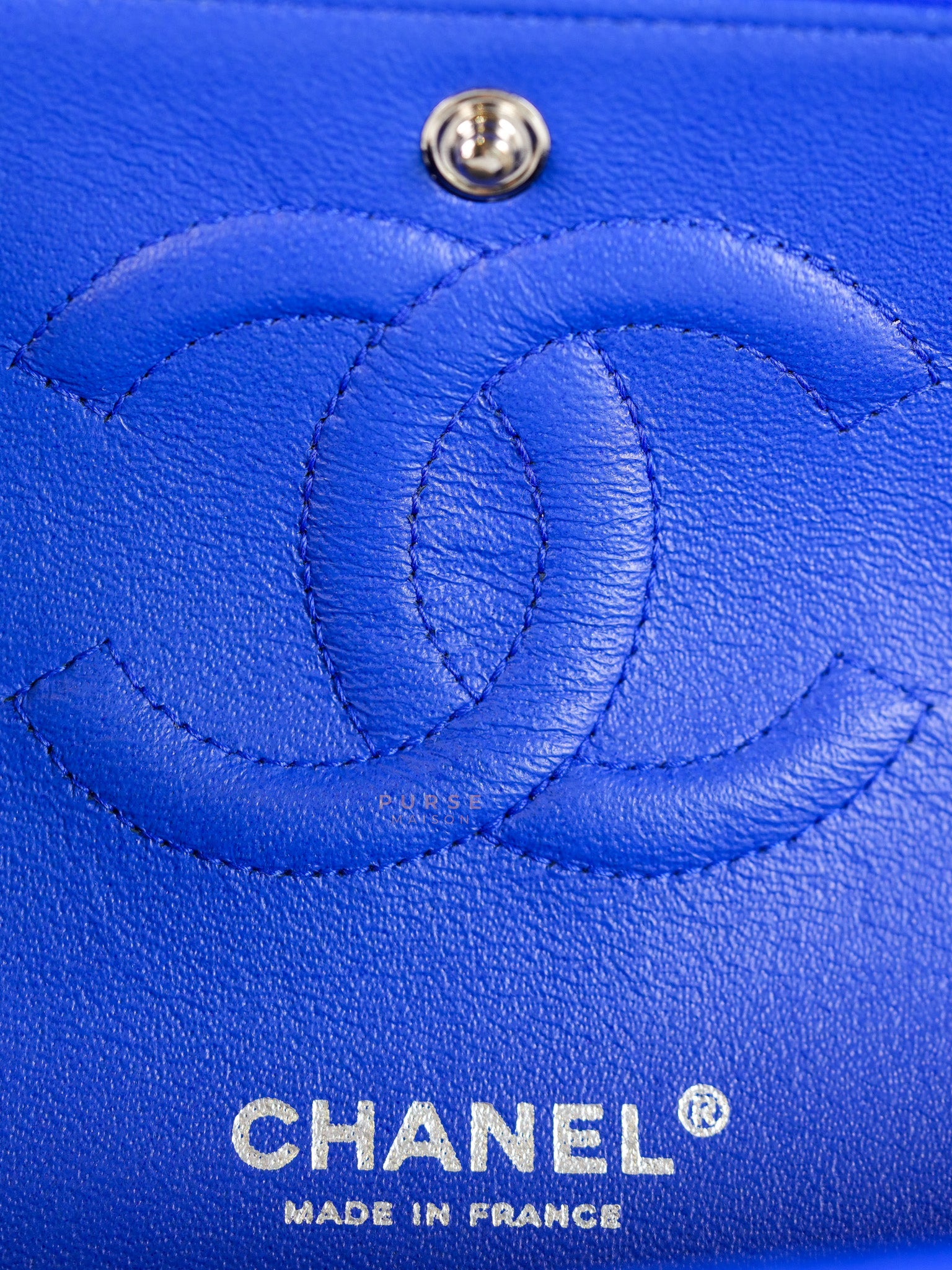 Classic Double Flap Medium Blue Lambskin Leather in Silver Hardware Series 13 | Purse Maison Luxury Bags Shop