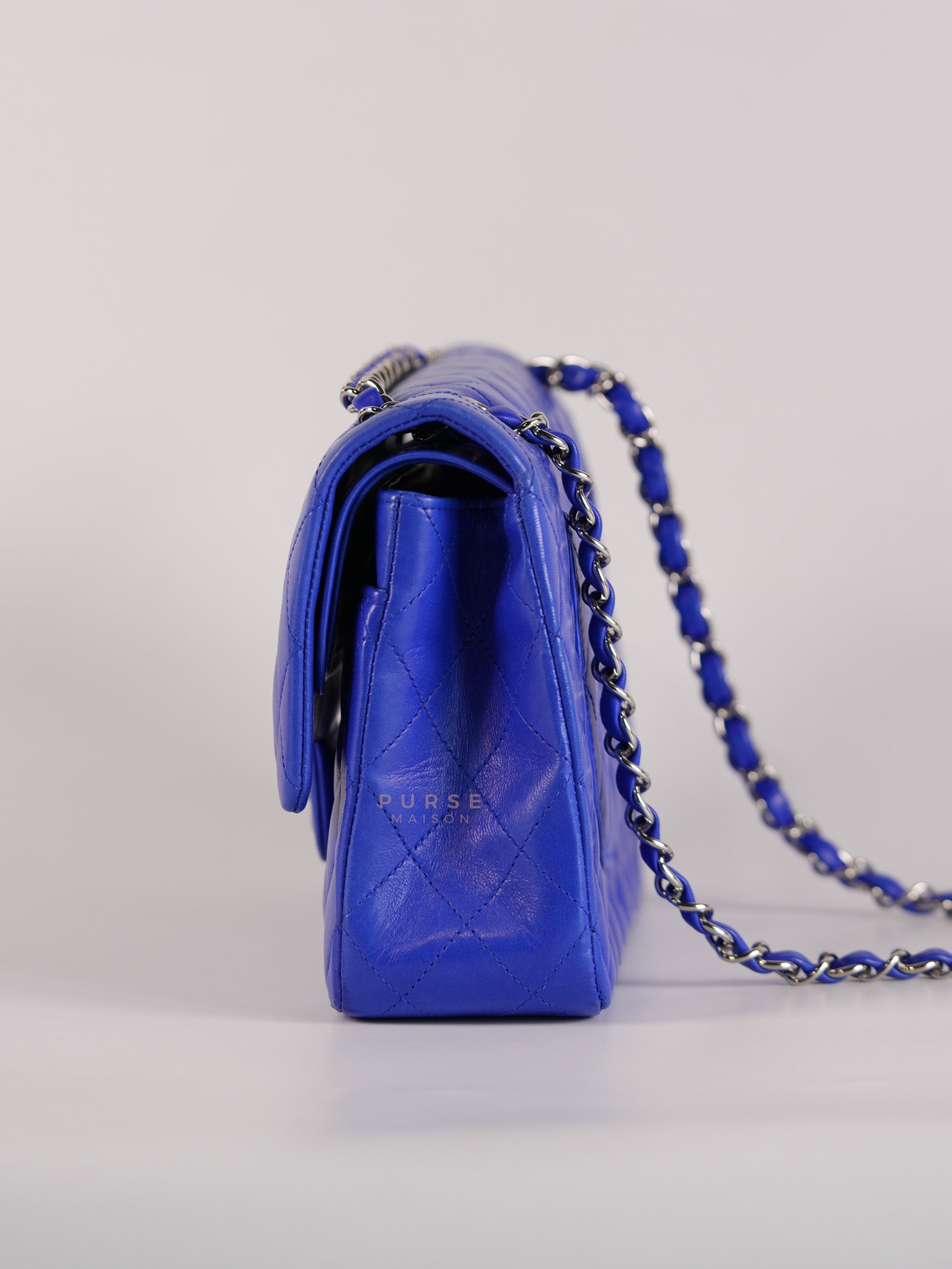 Classic Double Flap Medium Blue Lambskin Leather in Silver Hardware Series 13 | Purse Maison Luxury Bags Shop