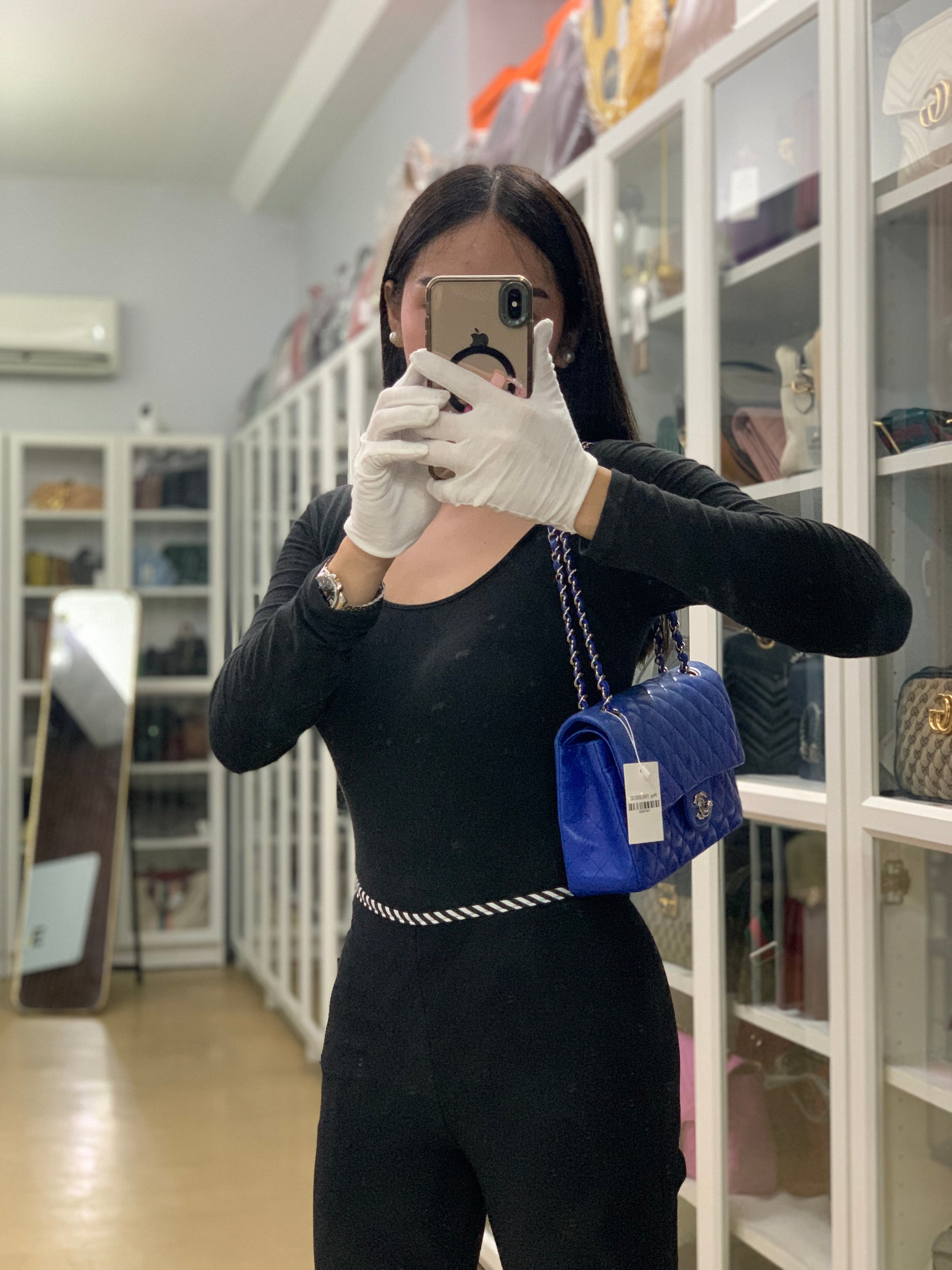 Classic Double Flap Medium Blue Lambskin Leather in Silver Hardware Series 13 | Purse Maison Luxury Bags Shop