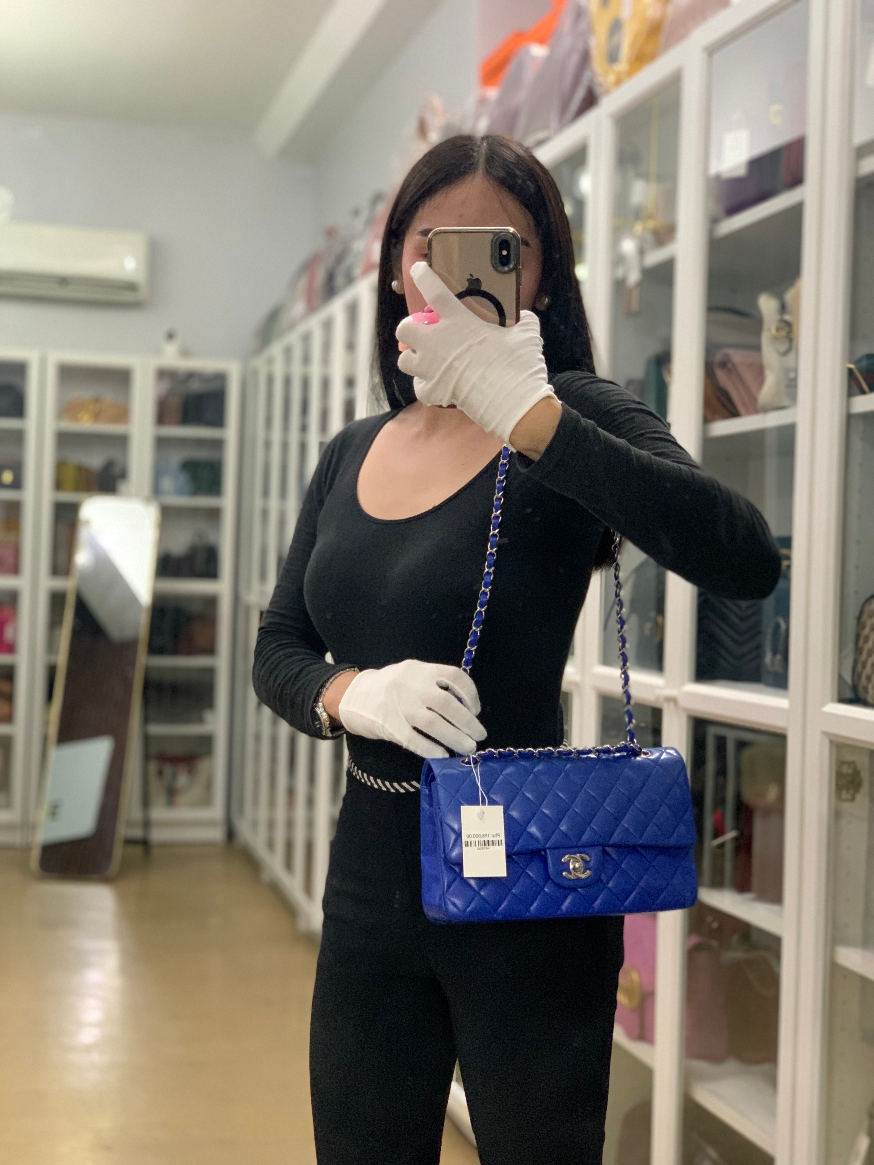 Classic Double Flap Medium Blue Lambskin Leather in Silver Hardware Series 13 | Purse Maison Luxury Bags Shop