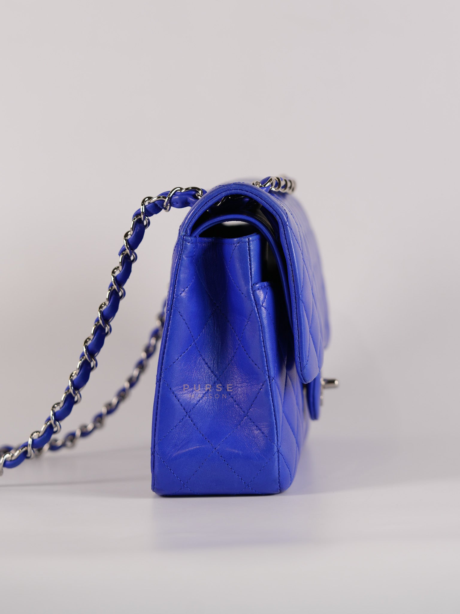 Classic Double Flap Medium Blue Lambskin Leather in Silver Hardware Series 13 | Purse Maison Luxury Bags Shop