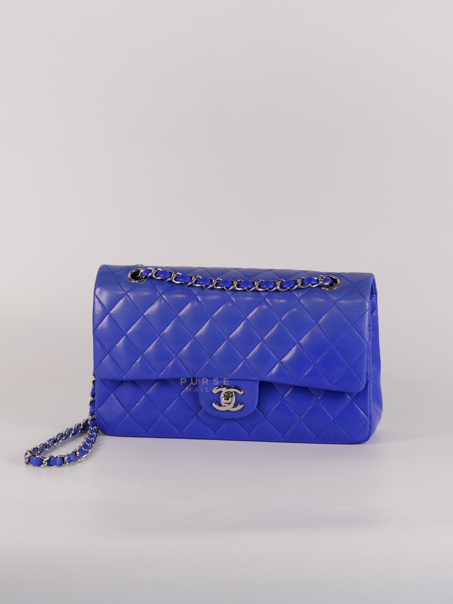 Classic Double Flap Medium Blue Lambskin Leather in Silver Hardware Series 13 | Purse Maison Luxury Bags Shop