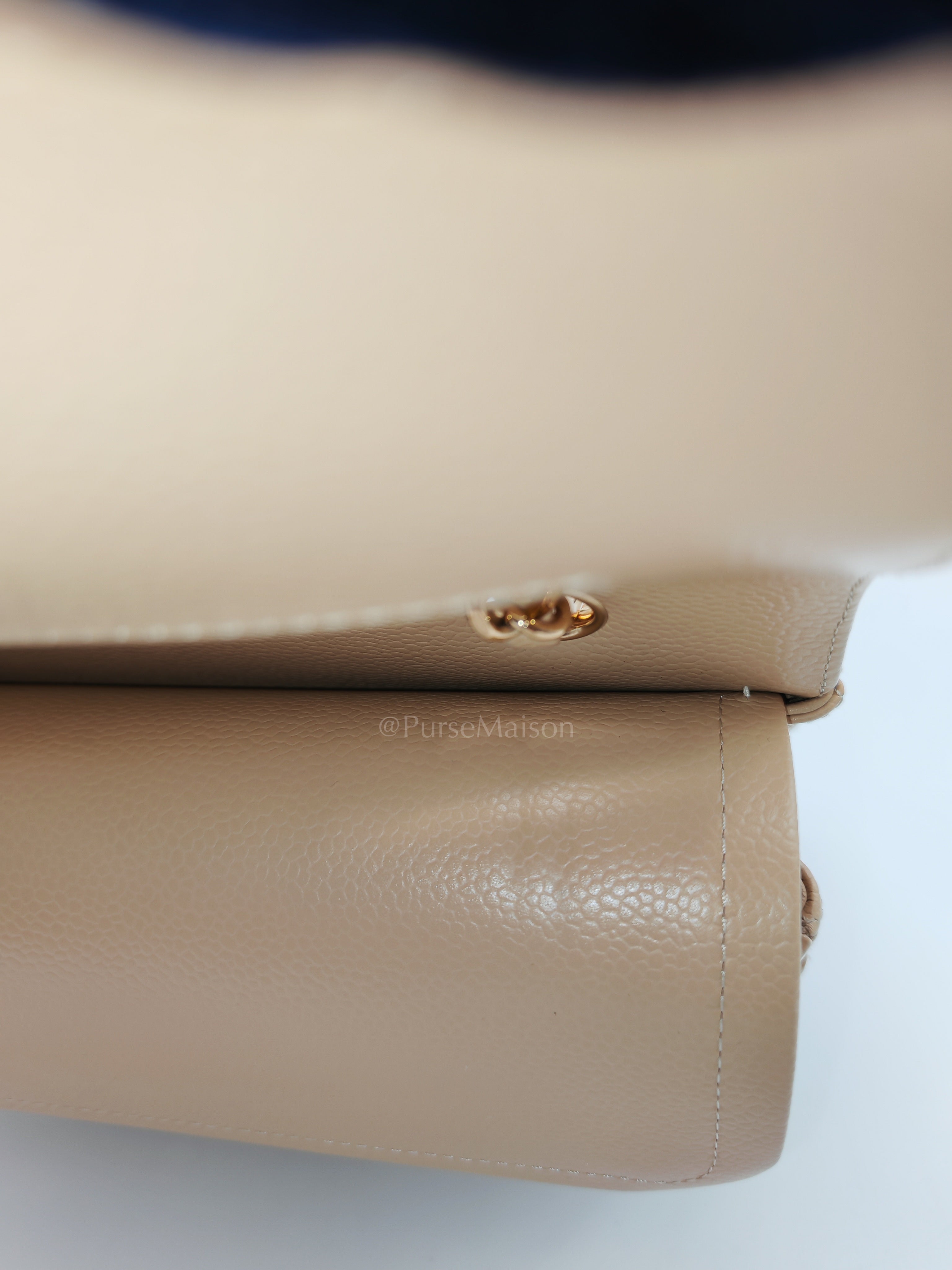 Classic Double Flap Medium in Beige Caviar Leather and Gold Hardware (Microchip) | Purse Maison Luxury Bags Shop